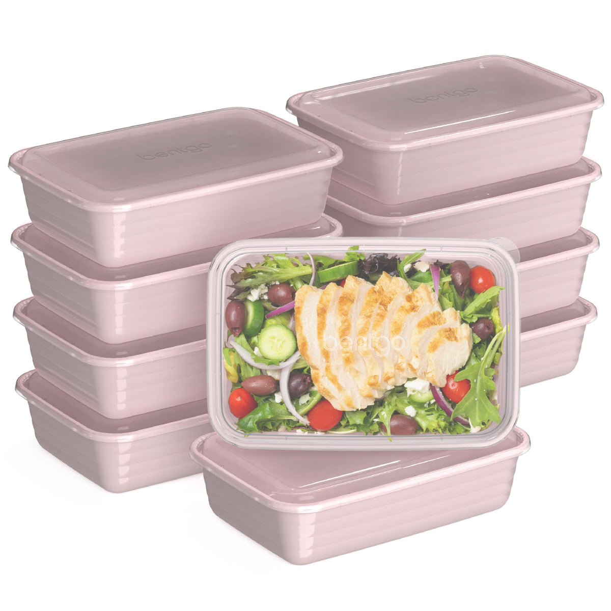 Bentgo 20-Piece Lightweight, Durable, Reusable Bpa-Free 1-Compartment Containers - Microwave, Freezer, Dishwasher Safe - Blush P