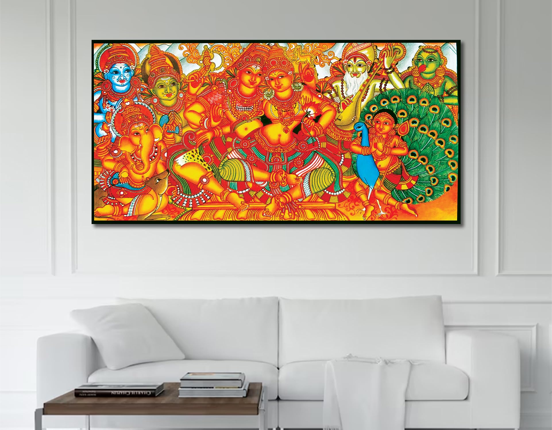 Namaste Home - Canvas Painting - Shiv & Parvati - Indian God - Traditional Art - Kerala Mural Art - Living Room Wall Decor, 34x1