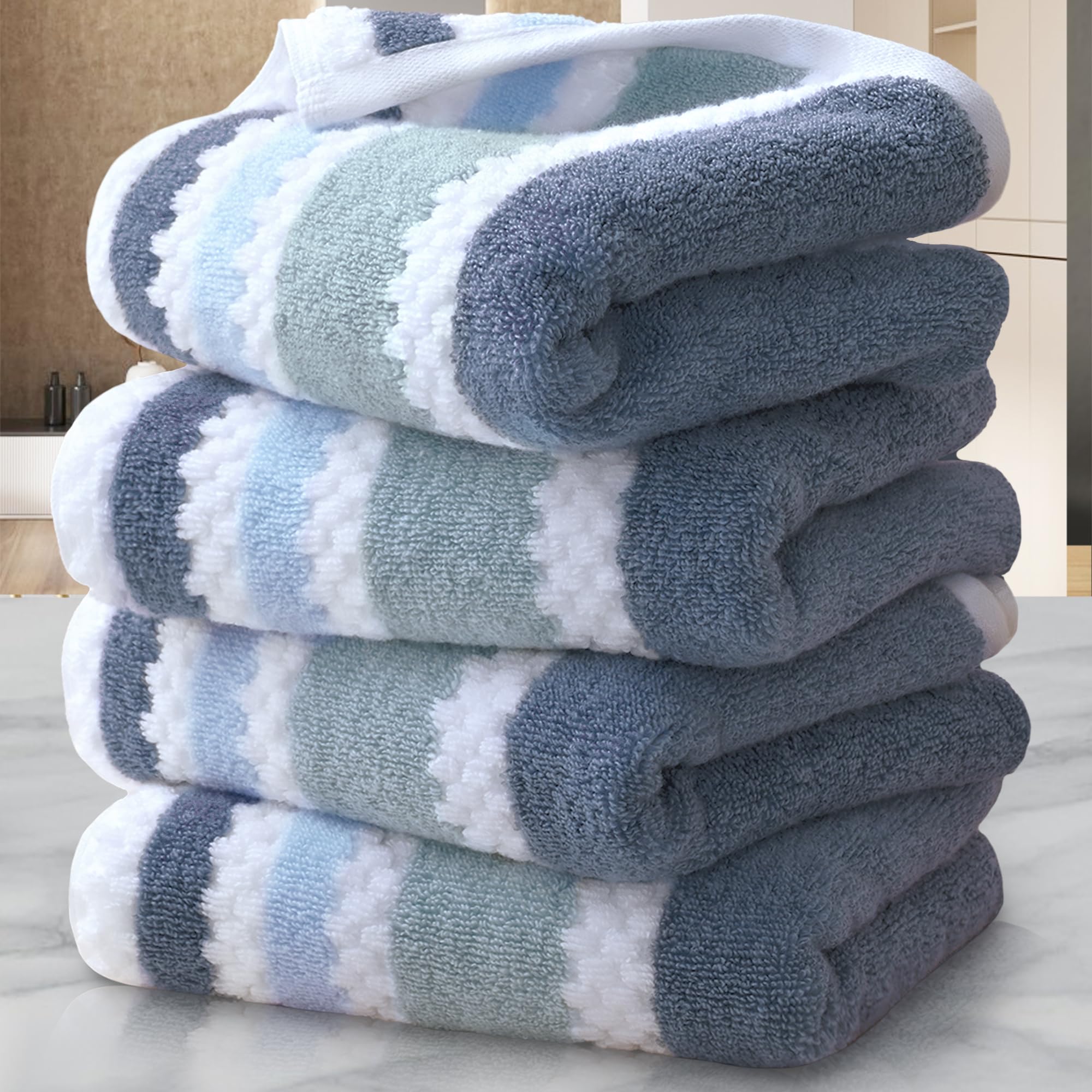 Waffle Hand Towels, 4Pc 16''X27'' - Cotton Blend Polyester | Quick Dry | Absorbent | Lightweight | Thick | Soft | 540Gsm, Stripe