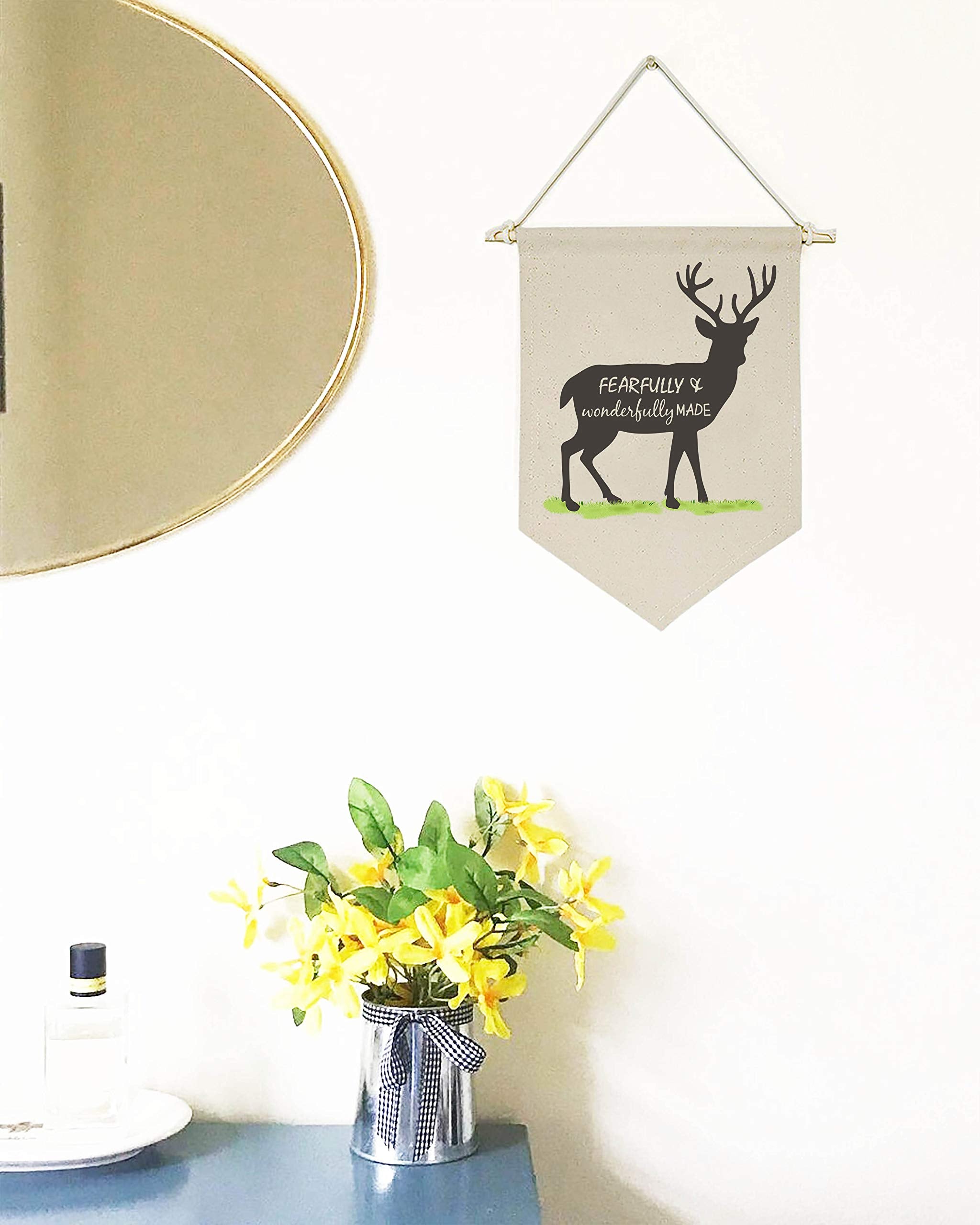 Fearfully and Wonderfully Made,Deer -Canvas Hanging Flag Banner Wall Sign Decor Gift for Baby Kids Girl Boy Nursery Teen Room Fr