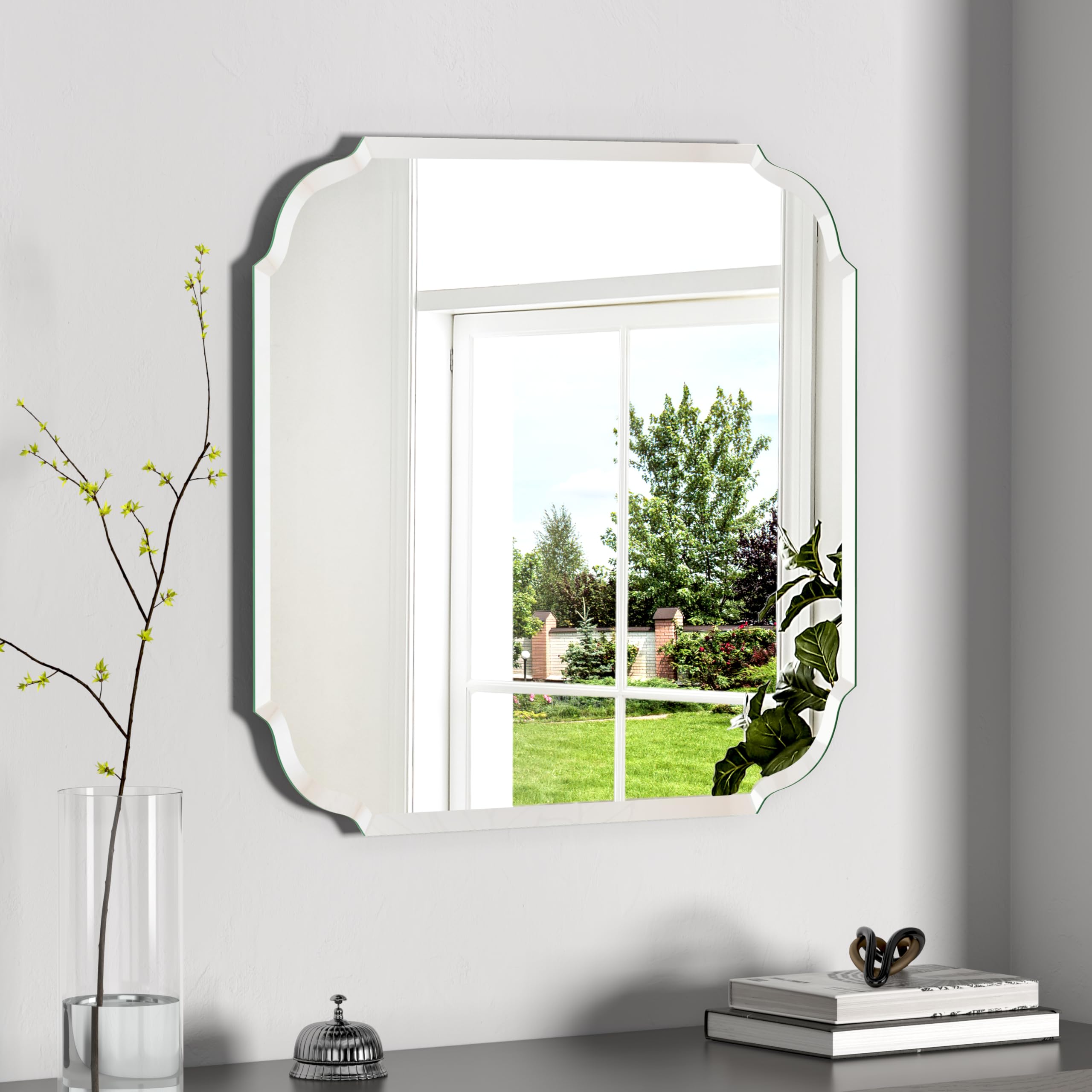 GOAND Silver Wall Mirror-Beveled Edge Frameless Mirror for Bathroom, Vanity, Bedroom,24X24inch Rectangle Mirror