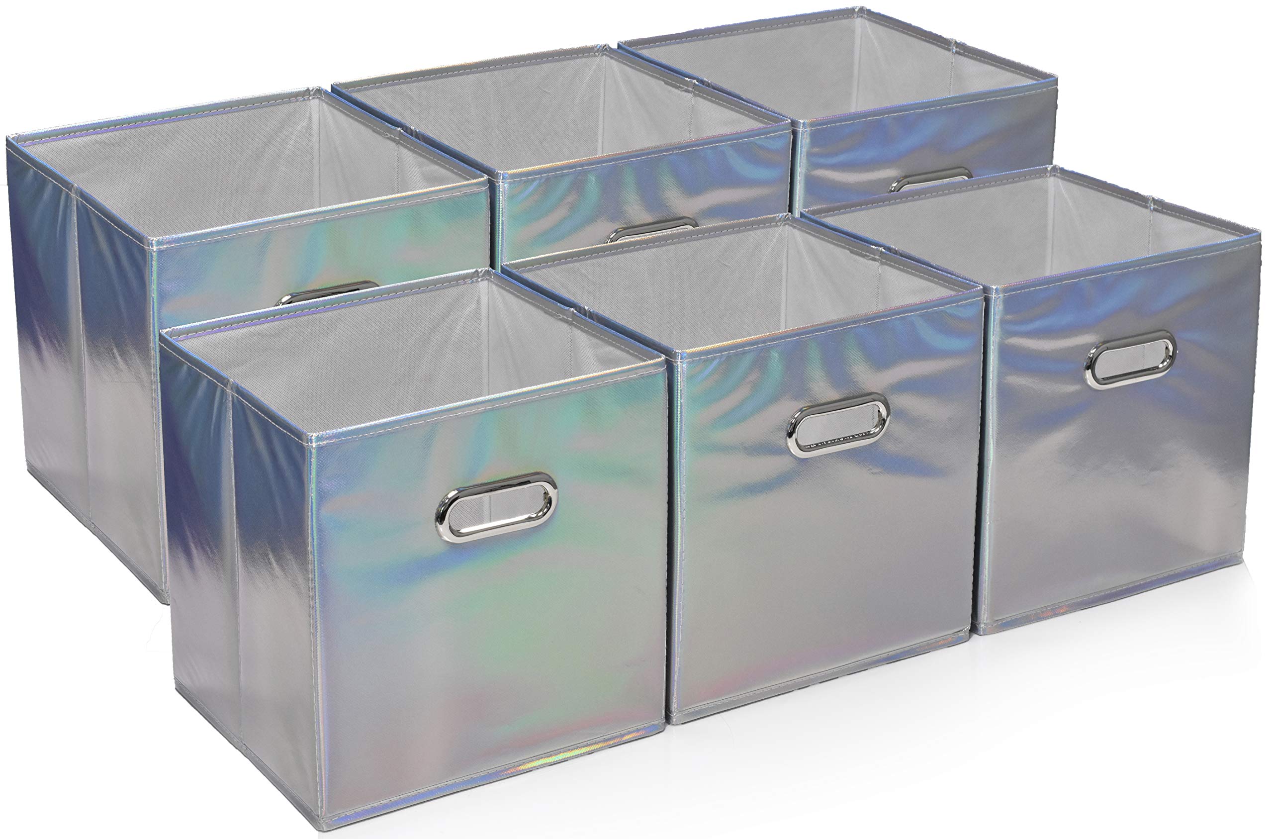 Handy Laundry 6-Pack Foldable Cube Storage Bins - Decorative Collapsible Organizer for Shelves, Closets, Underbed, Clothes, or K