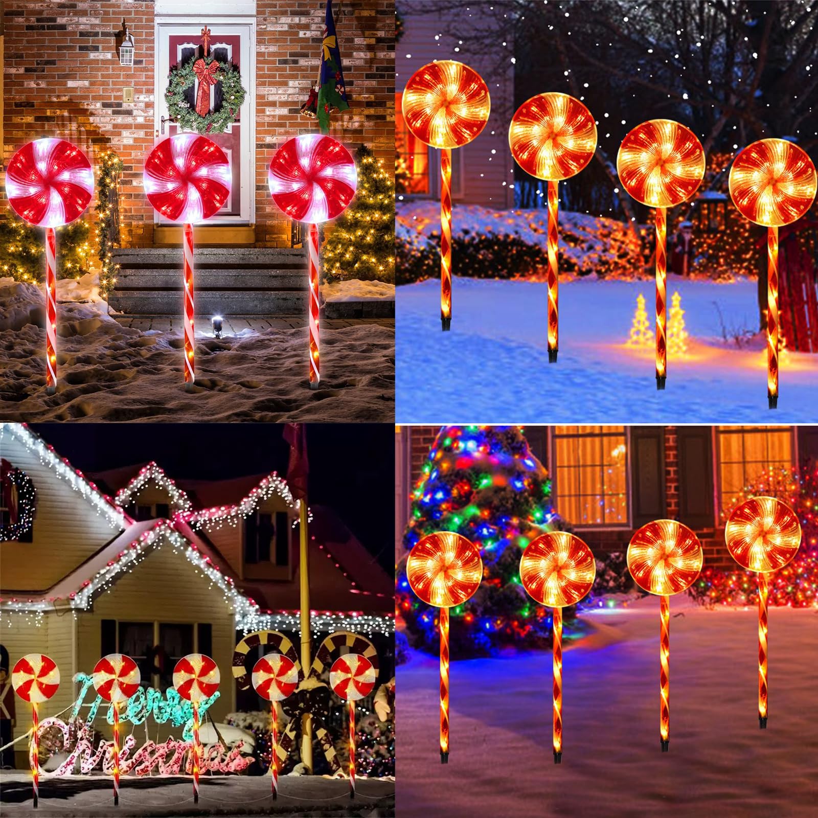 Solar Christmas Pathway Lights - 5 Pack Candy Cane Lollipop Peppermint Lights for Xmas Decorations, 22   Solar LED Candy Cane Pa