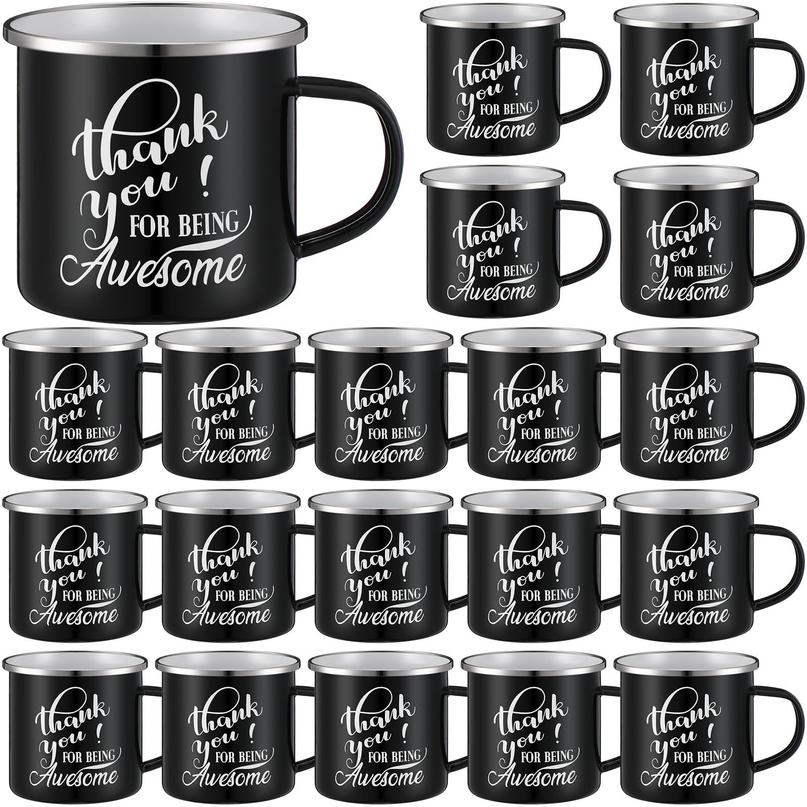 Sliner 20 Pcs Thank You Gifts 12oz Enamel Coffee Mugs Bulk with Handle, Thank You for Being Awesome Cups Employee Appreciation G