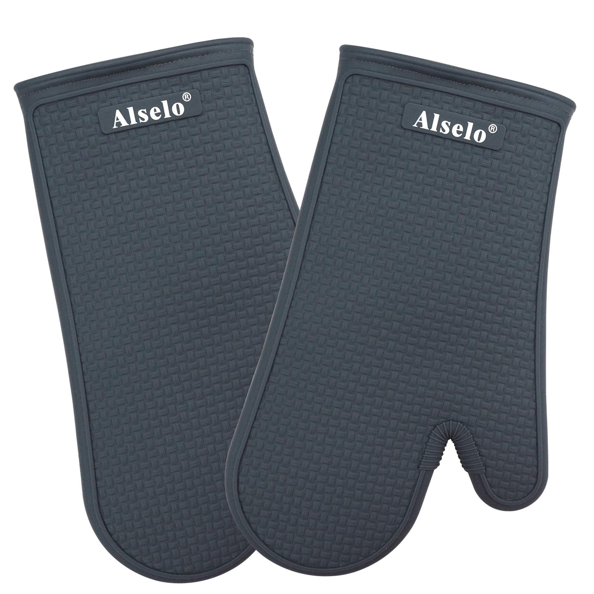 Alselo Oven Mitts Heat Resistant Silicone Kitchen Gloves For 550 Degrees With Waterproof And Non-Silp, Set Of 2 Oven Gloves For