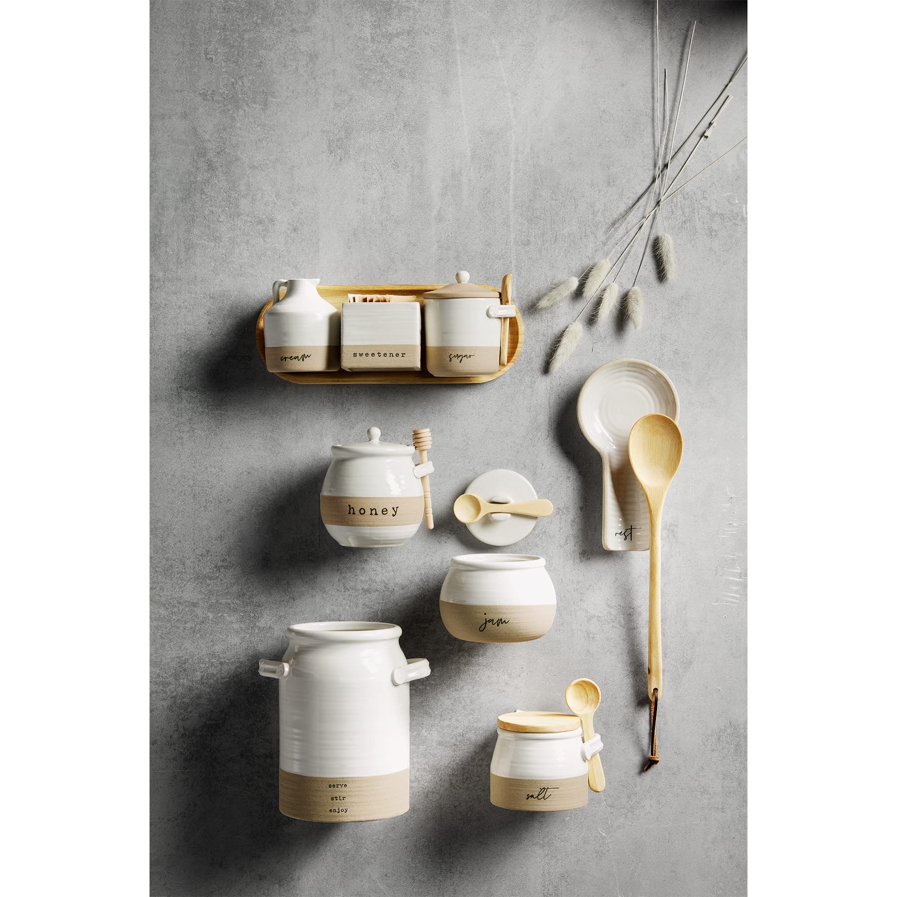 Mud Pie, Jam, 3'' X 4 1/2'' Dia | Spoon 4'' Stoneware Jar Set