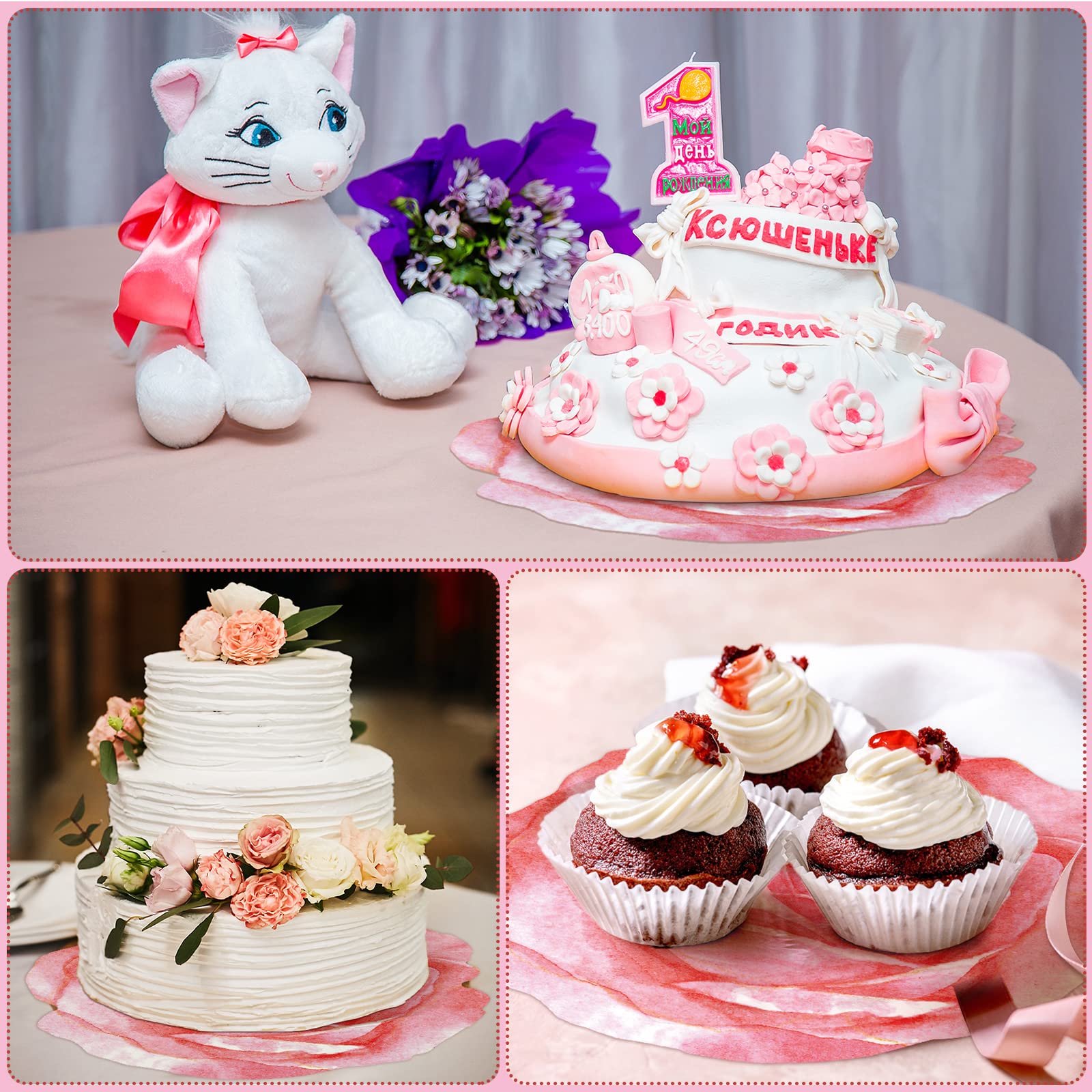 Teling 100 Packs Pink Flower Disposable Placemat Table Placemats Pink Flower Disposable Placemats 13 Inch Paper Placemats For Br