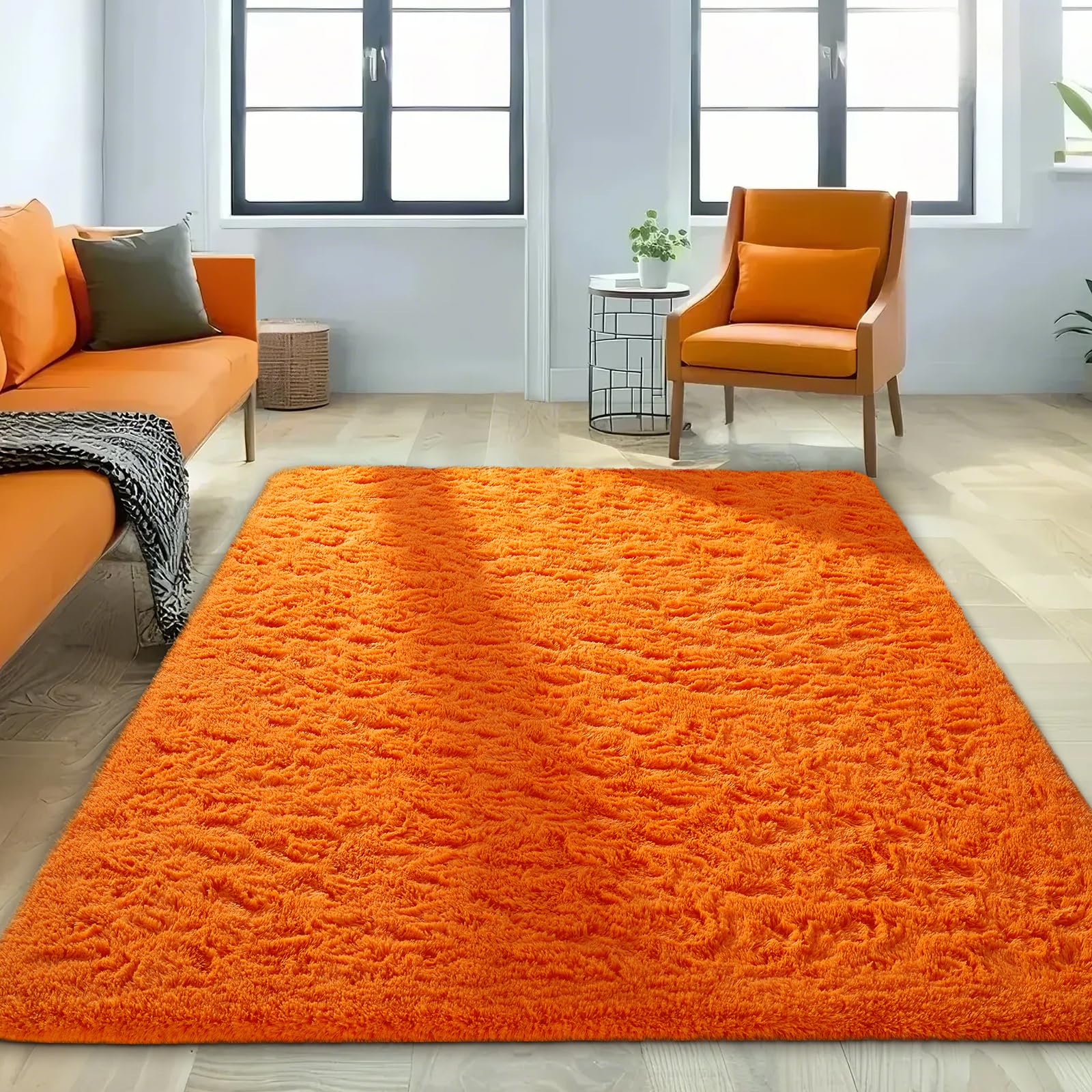 Ophanie Orange Rugs for Living Room Bedroom, 6x9 Fluffy Fuzzy Furry Carpet, Plush Soft Shaggy Bedside Indoor Floor Area Rug for