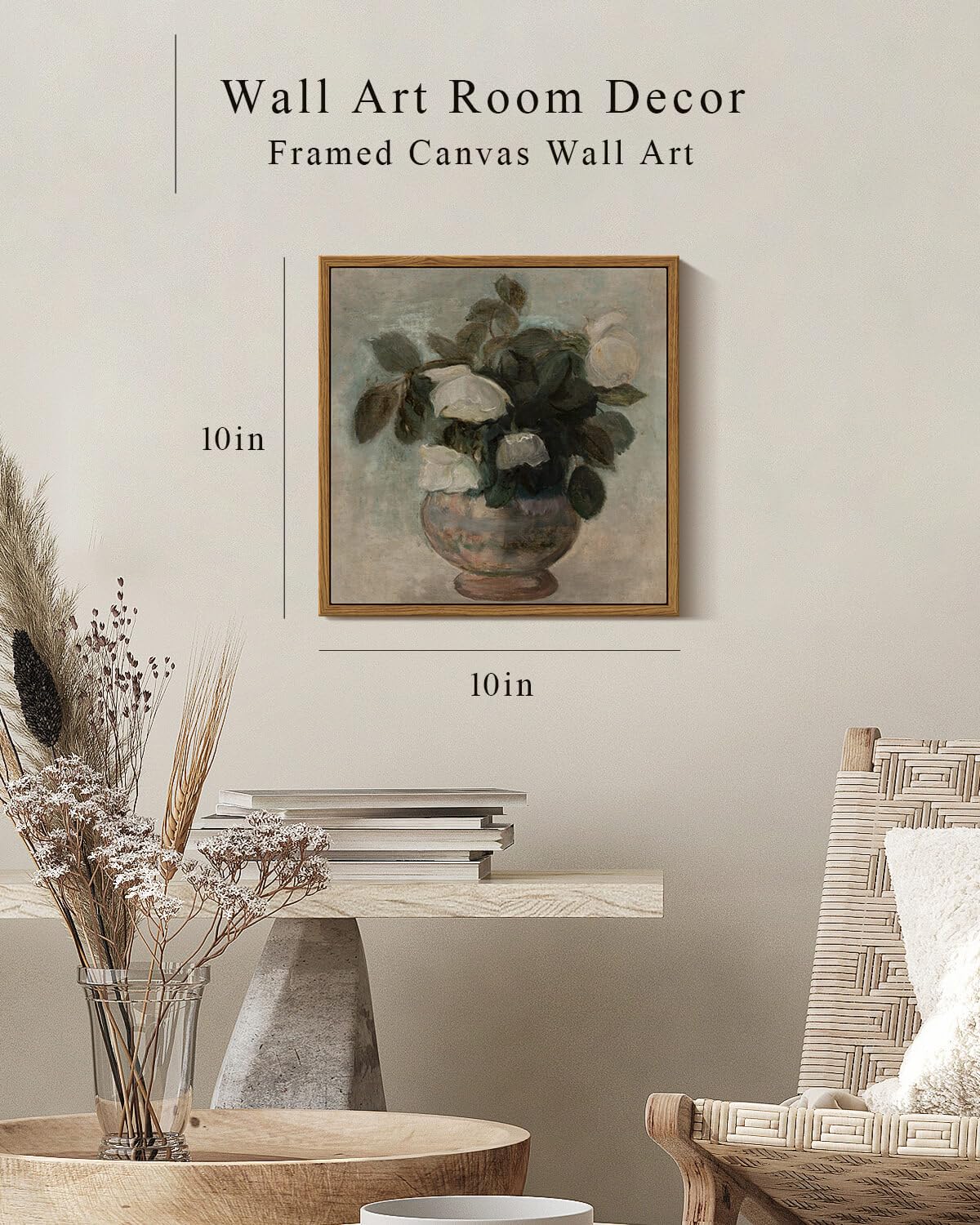 Insimsea Square Framed Canvas Wall Art, Flower Pictures Decor Flower In Vase Wall Painting, Pictures For Bedroom Bathroom Art Wa