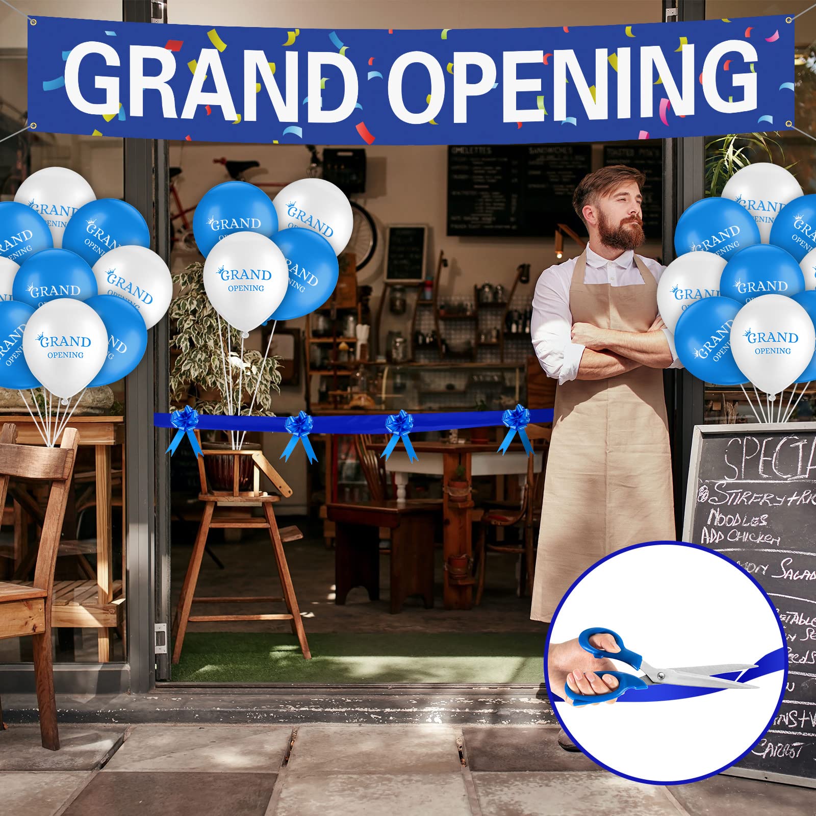 Grand Opening Ribbon Cutting Ceremony Kit Grand Opening Banner Grand Opening Decorations With 10'' Scissors 40 Pcs Balloons Sati