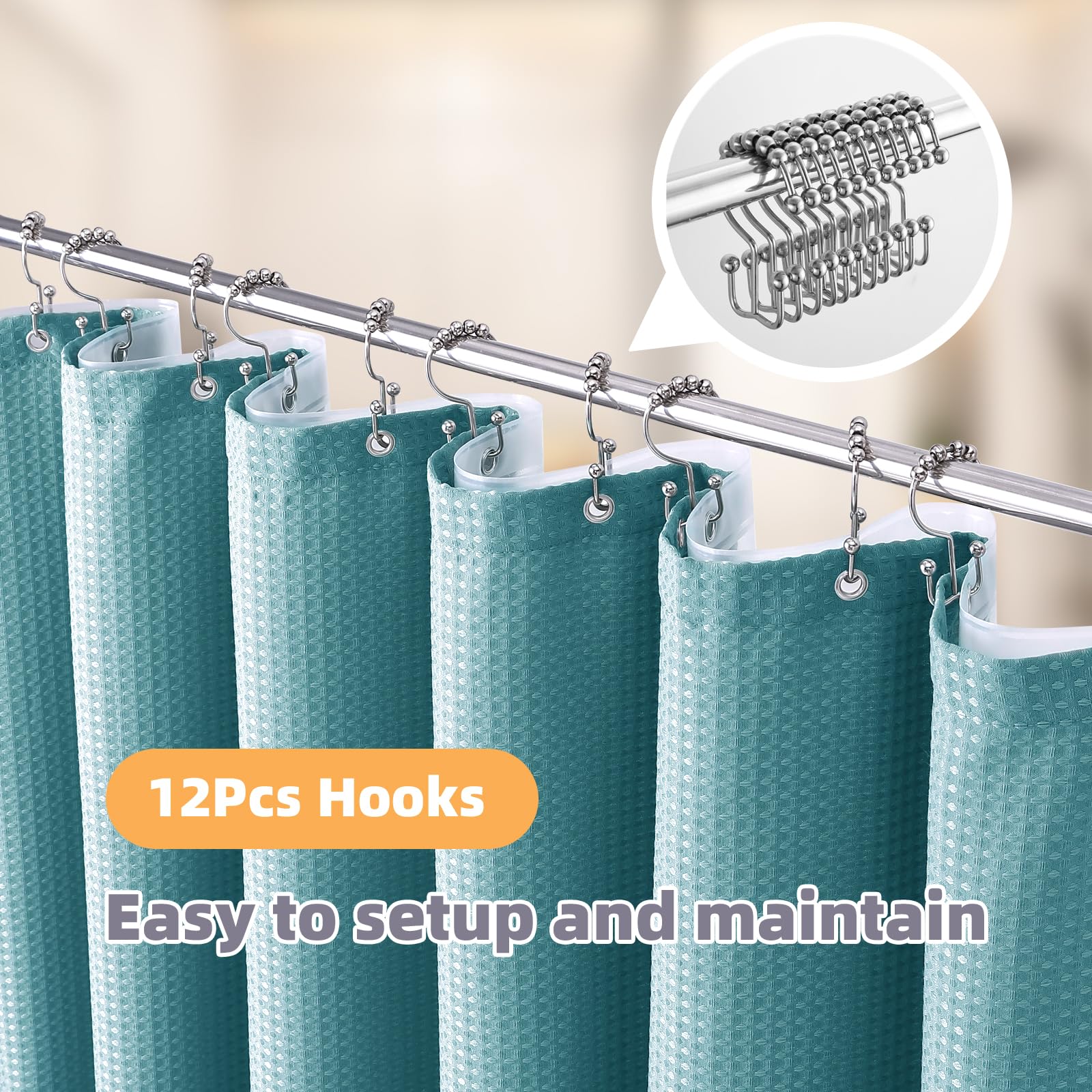 Lacyan 3 In 1 Waterproof Waffle Weave Shower Curtain And Clear Liner Set With 12 Stainless Steel Hooks Double Sided For Bathroom