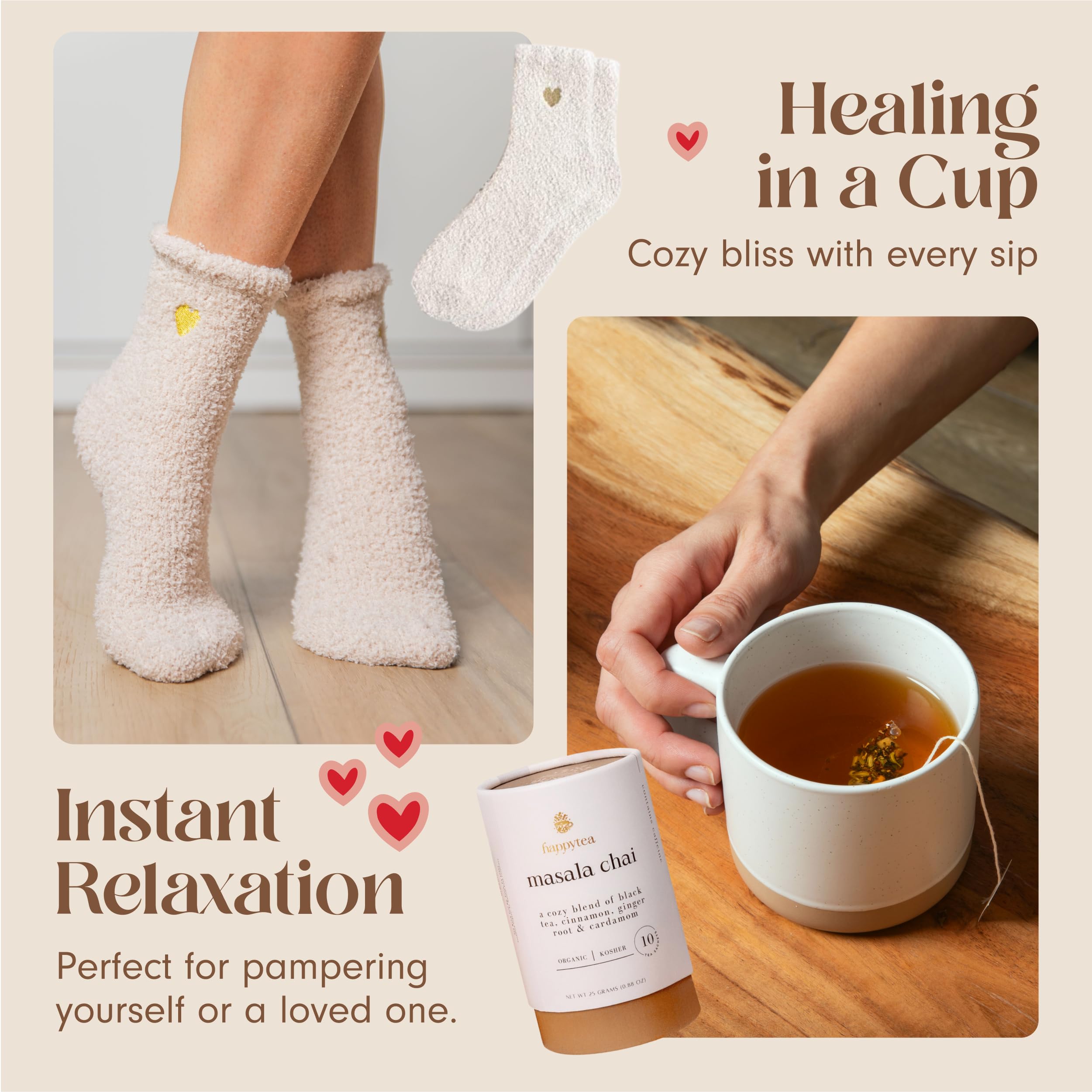 Unboxme Tea Lover'S Gift Basket - Soothing Self- Care Box With Fluffy Socks, Ceramic Mug, Chai Tea, Honey & Cinnamon. Perfect Se