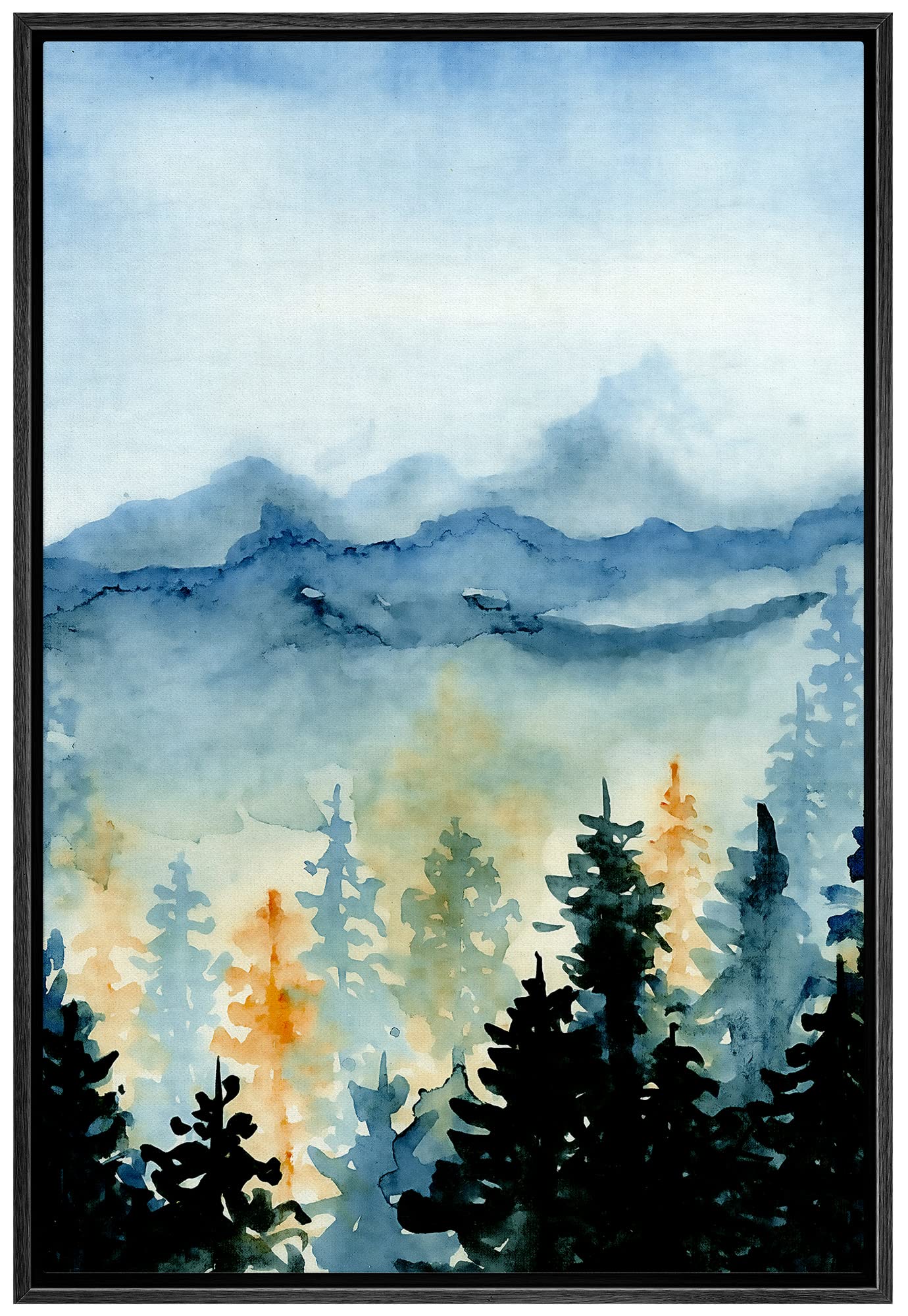 Signwin Framed Canvas Print Wall Art Woodland Nursery Decor Vibrant Autumn Pastel Mountain Forest Nature Modern Art Decorative L