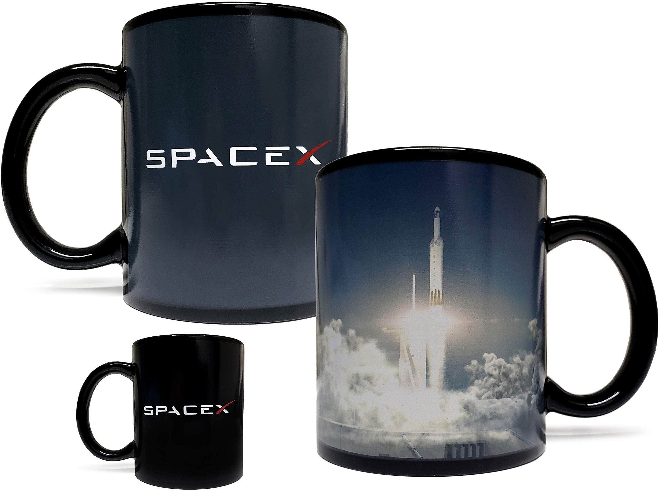 Mean Muggin SpaceX Falcon Rocket Launch Color Changing Heat Sensitive 11 Fluid Ounce Mug - Black Ceramic - Foam Box Protection -