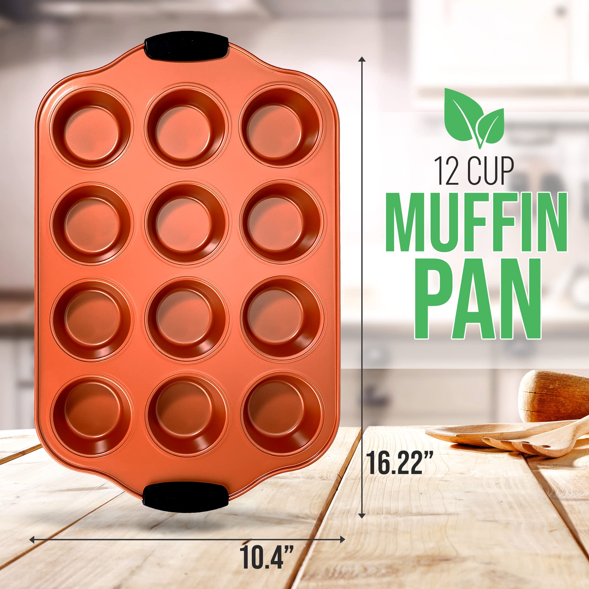 Nutrichef 12 Cup Muffin Pan, Durable And Nonstick Carbon Steel Bake Pan With Silicone Handles, Kitchen Essential Cupcake Pan, St