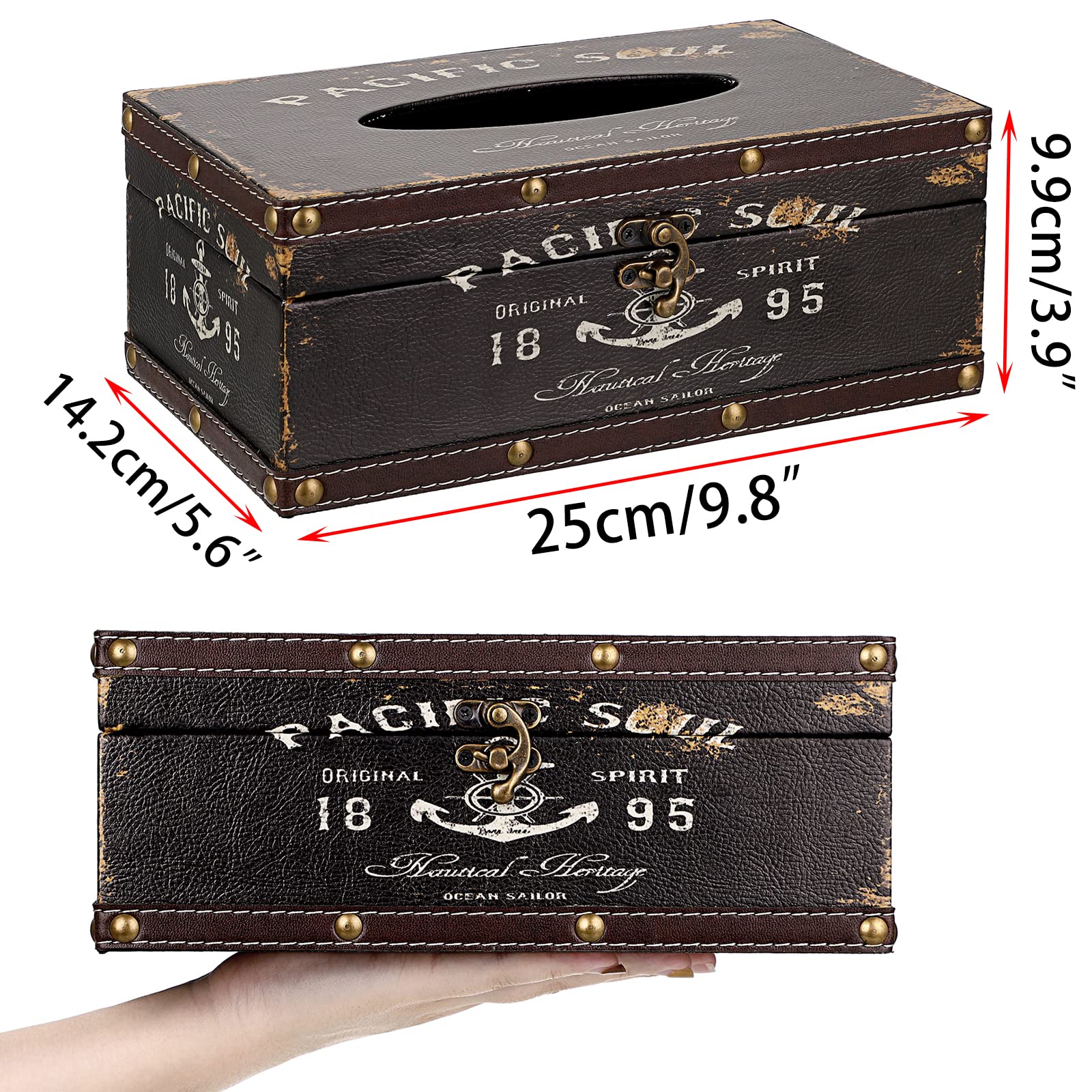 Sumnacon Tissue Box Cover Rectangle Tissue Box With Lid,Wooden Tissue Box Holder Retro Tissue Holder Decorative Tissue Cover For