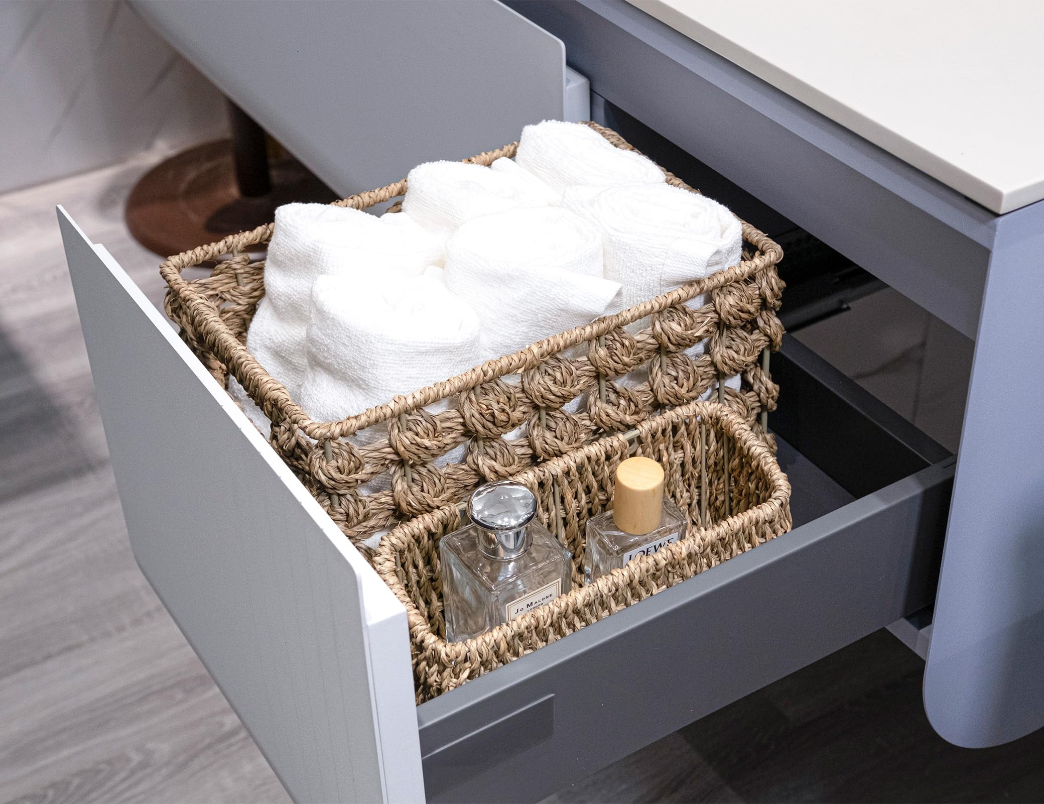 Ellinia Wicker Storage Baskets, Seagrass Baskets For Counter Organizing, Handwoven Rectangular Baskets For Shelves, 11 X 7.5 X 6