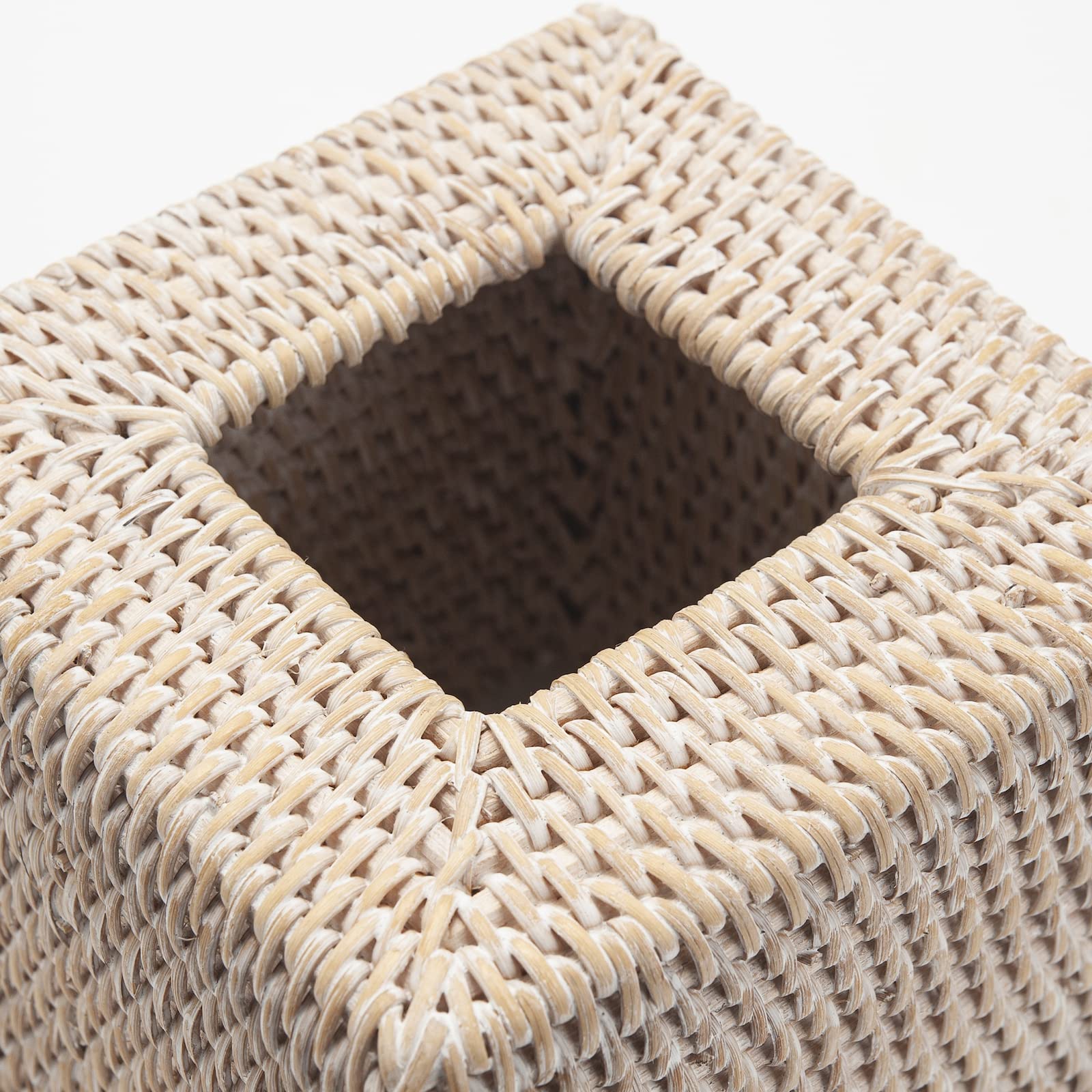 Rattan Tissue Box Cover Natural Woven Facial Napkin Holder Square (White, 5.5X5.5X5.9 Inch)