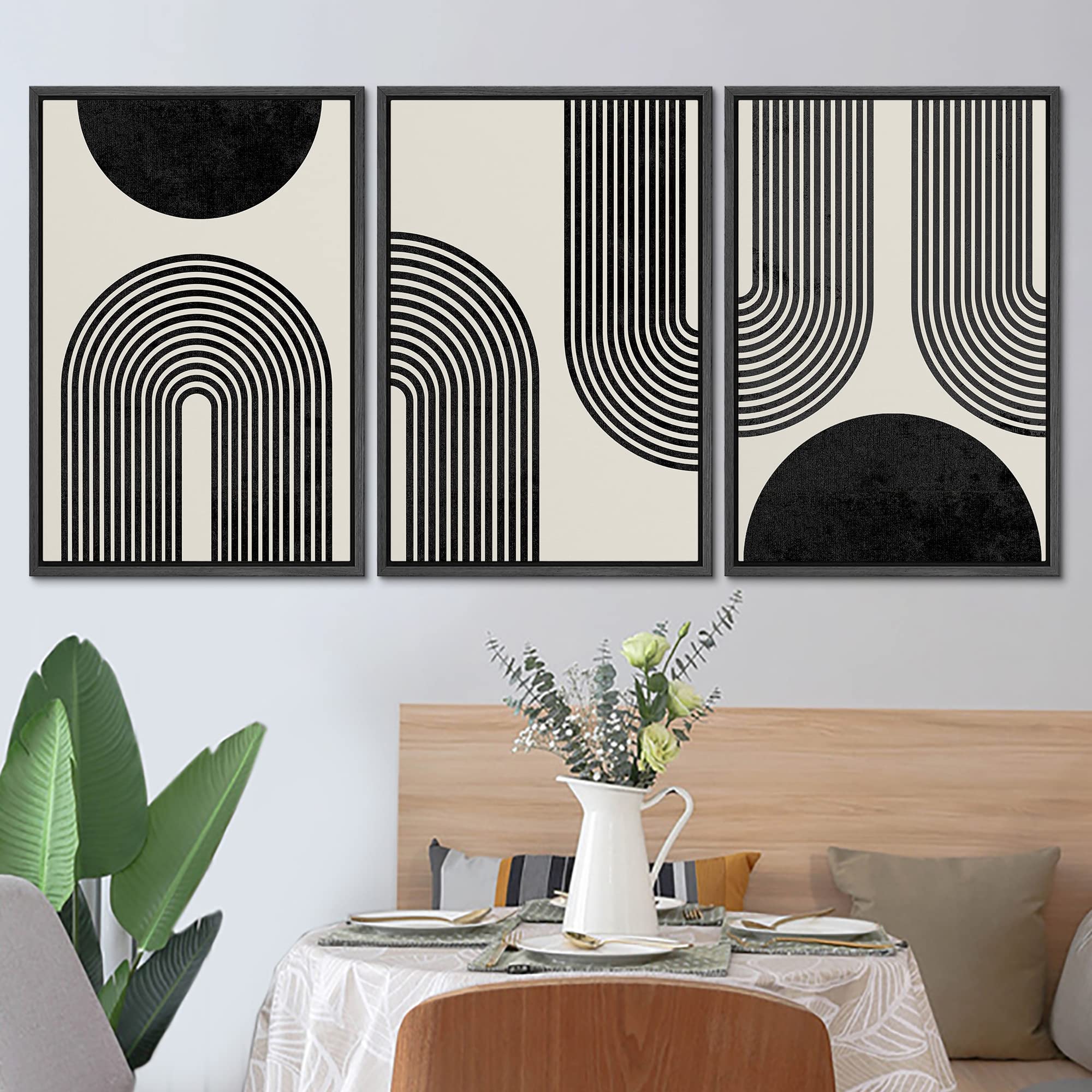 Signleader Framed Canvas Print Wall Art Spiral Parabolas & Solid Semi Circle Geometric Shapes Drawings Modern Art Contemporary E