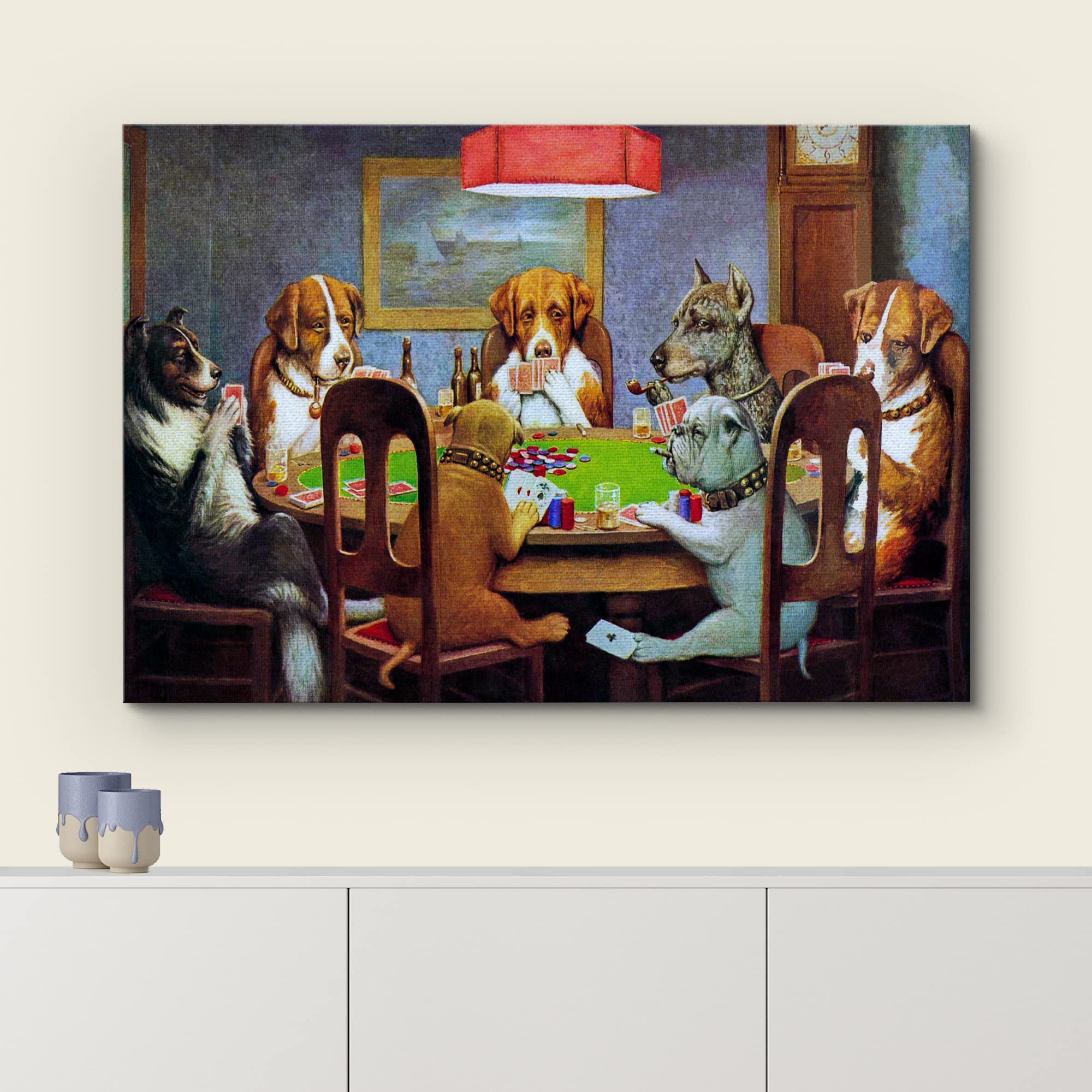 Wall26 Pokers Dogs (Or Dogs Playing Cards) By C. M. Coolidge - Canvas Print Wall Art Famous Painting Reproduction - 24'' X 36''