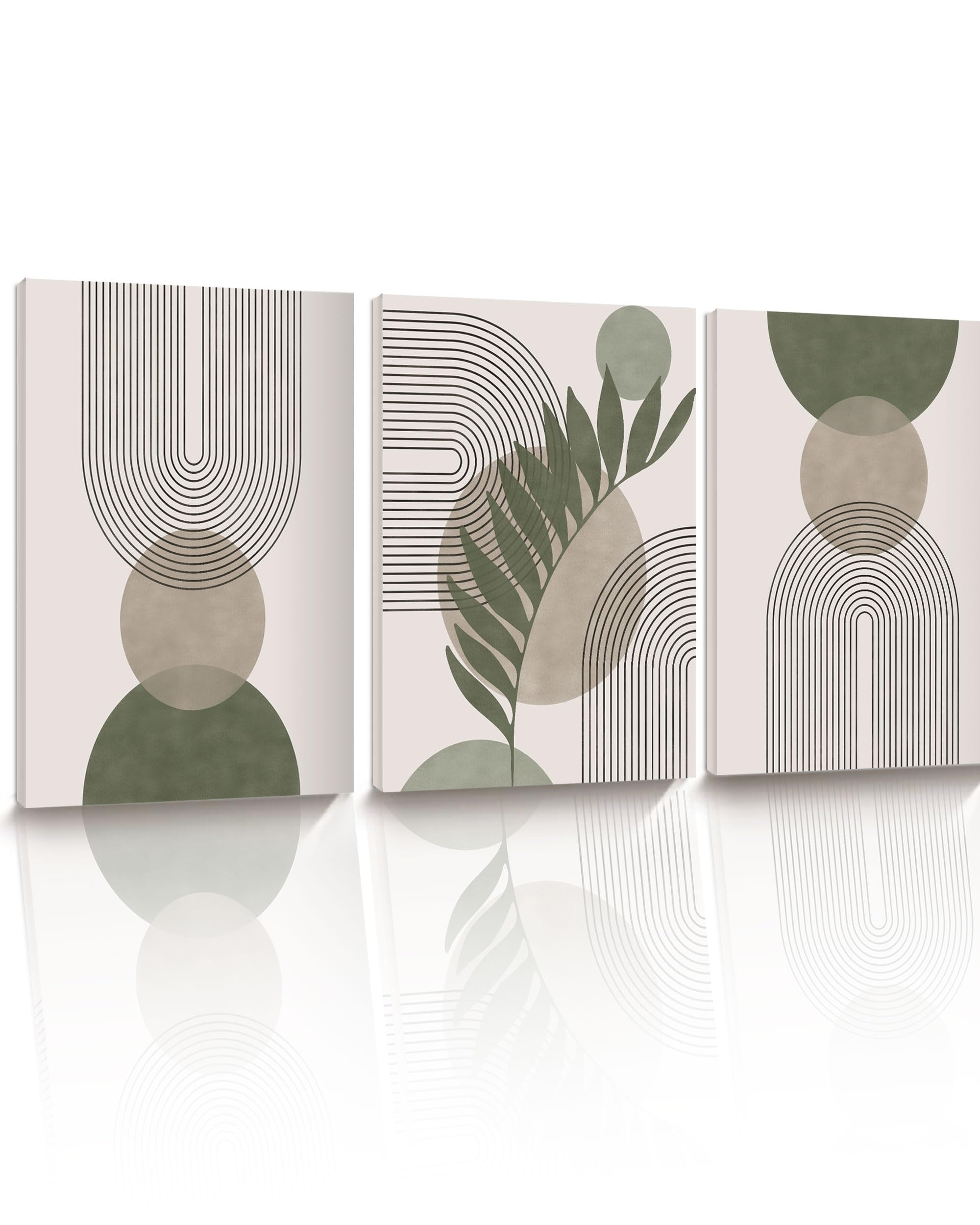 Hesendot Sage Green Boho Wall Art, 12X16In Framed Canvas Bathroom Wall Art Pictures, Mid-Century Modern Wood Framed Abstract Pri