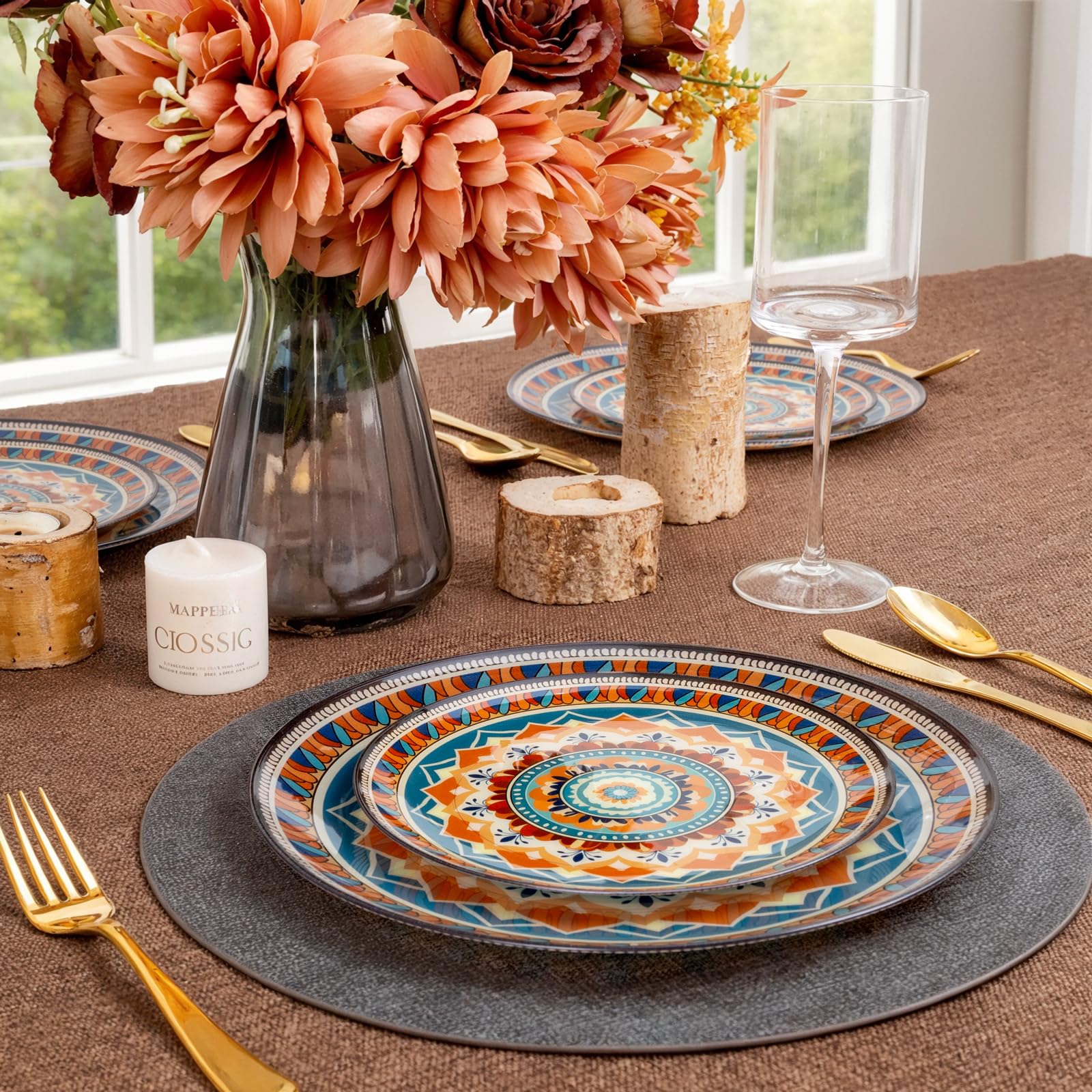 Joyido 60PCS Thanksgiving Plastic Plates - Heavy Duty Fall Plastic Plate - Fancy Pumpkin Disposable Plates Include 30 Dinner & 3