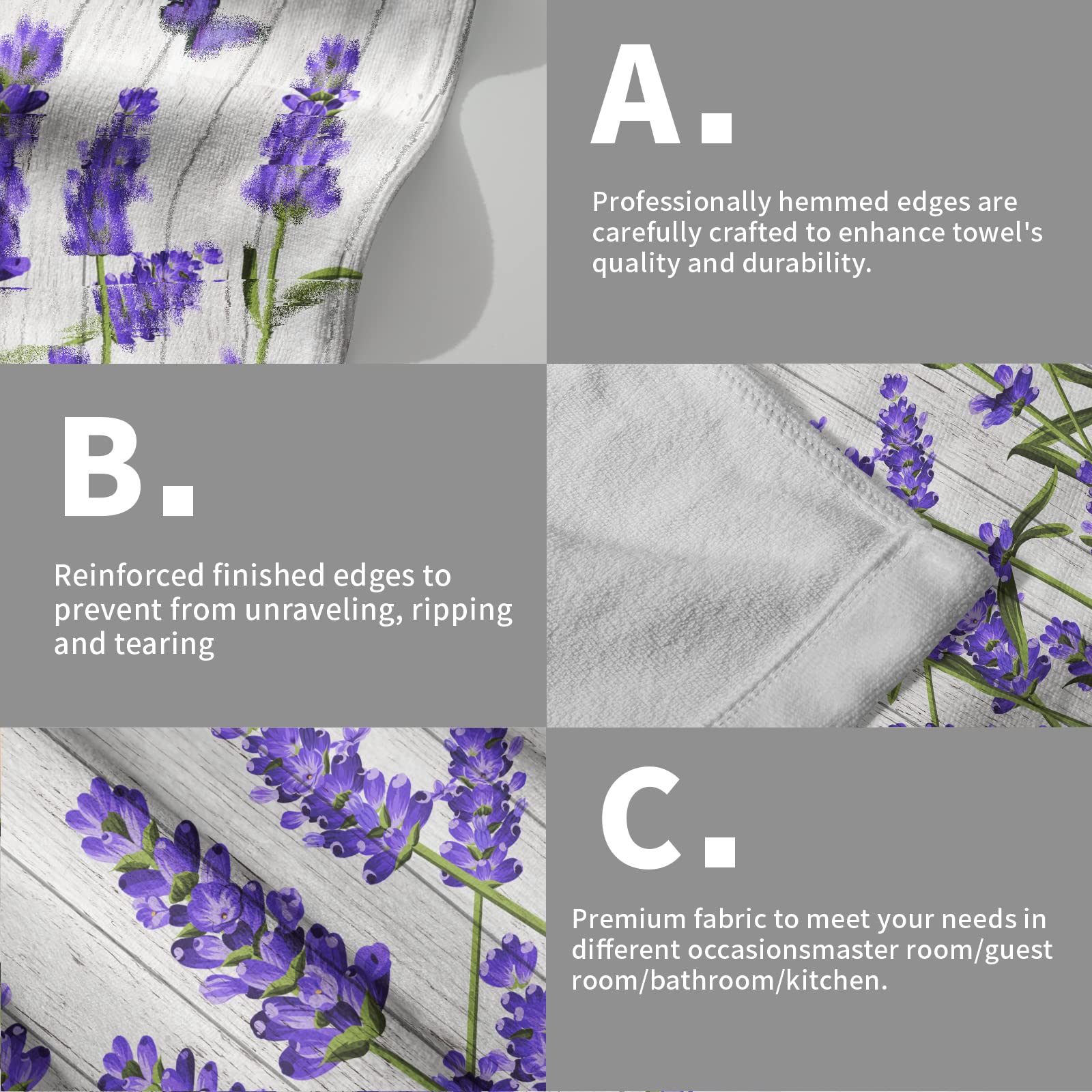 Purple Floral Hand Towels Lavender Flowers Set Of 2 Soft Guest Face Towel Bathroom Decorations Thin Kitchen Dish Towels 14X28 In