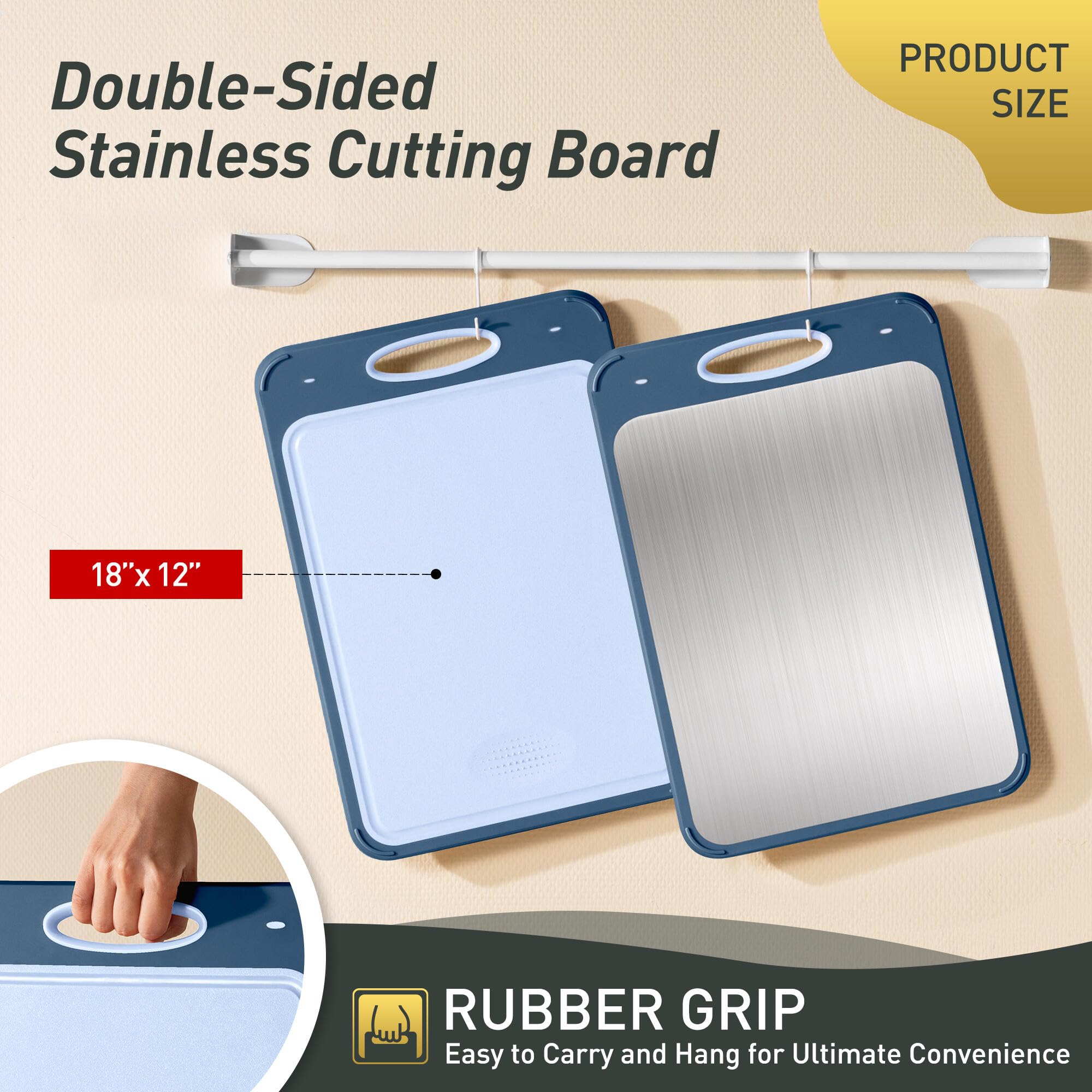 2 in 1 Stainless Steel Cutting Board with Handle Chopping Board Big Meat Butcher Block Kitchen Stuff Accessories New Home Essent