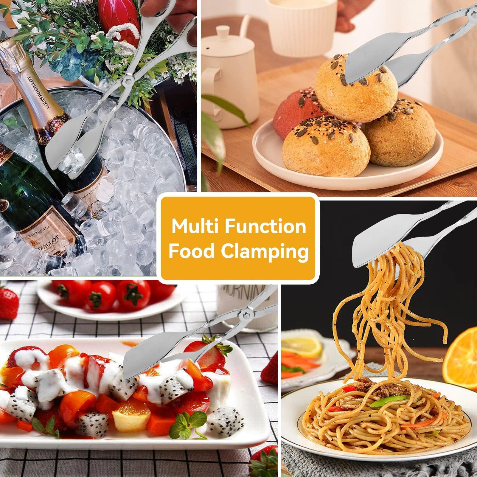 2 Pcs Tongs For Serving Food, Serving Tongs Stainless Steel Buffet Tongs Mini Tongs Bread Clip Food Tongs Scissors Shape Salad S
