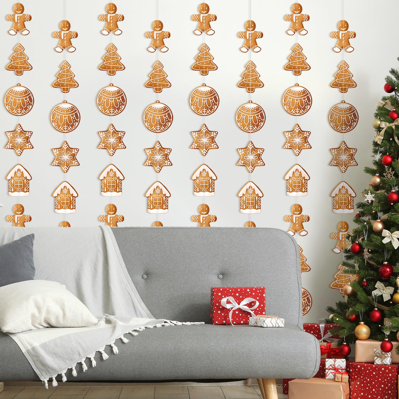 TaoBary 8 Pack Christmas Gingerbread Theme Garland 6.56 ft Cute Snowflake House Hanging Decorations Christmas Tree Ornaments Pre