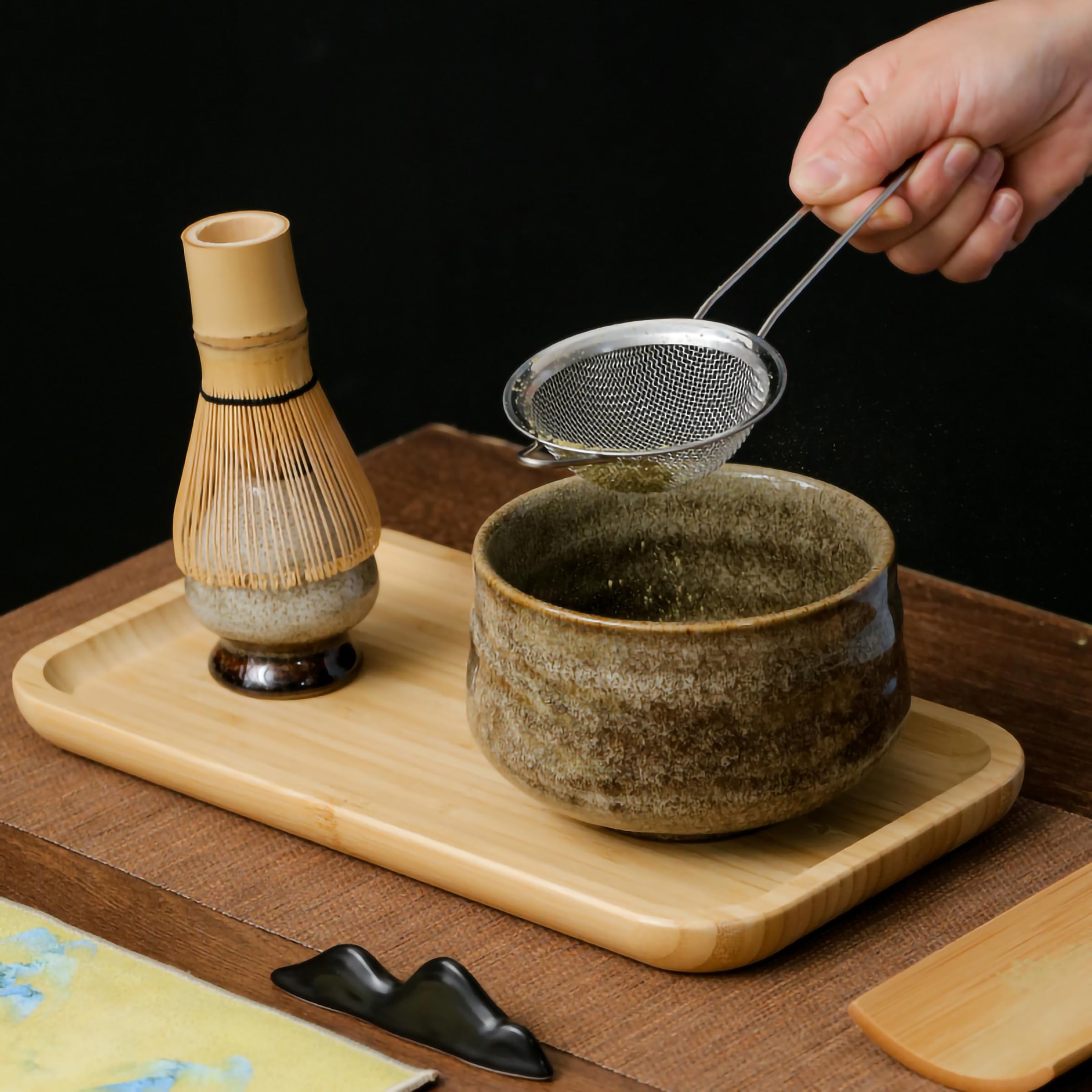 Aiyiciii Japanese Matcha Tea Set(7Pcs),Matcha Whisk Set-Matcha Whisk And Bowl, Whisk Holder, Matcha Scoop,The Perfect Matcha Sta