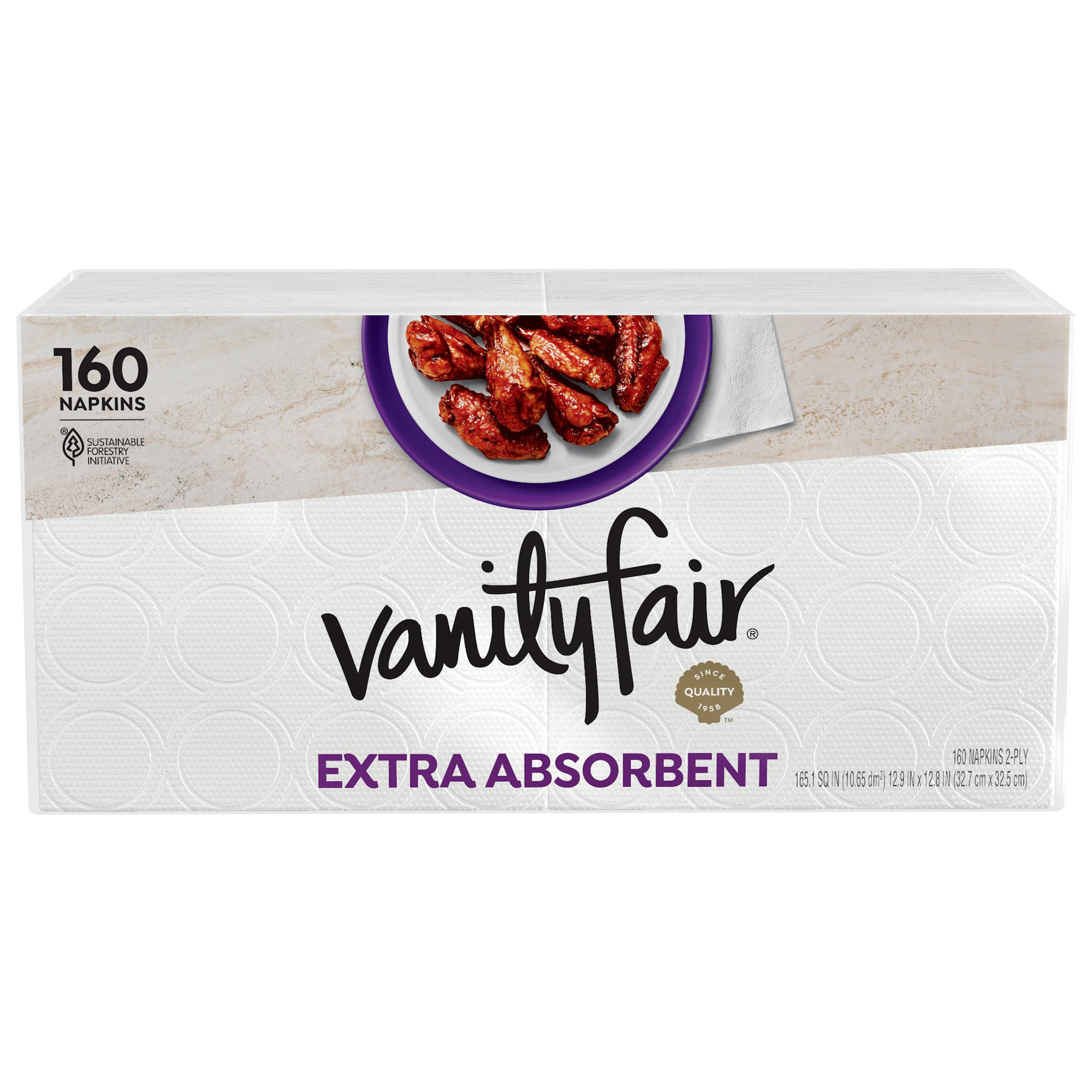 Vanity Fair Extra Absorbent Premium Paper Napkins, 160 Count, Disposable Napkins Made Soft And Strong For Messy Meals And Everyd