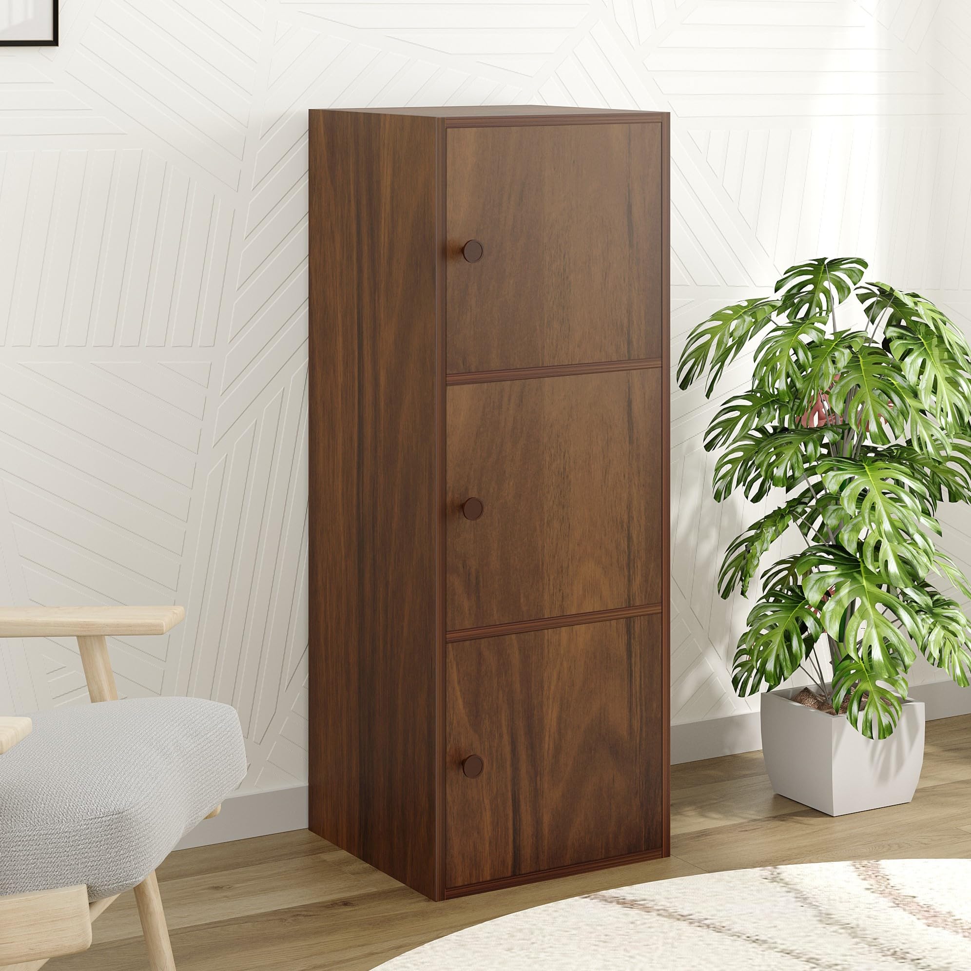 Bluewud Calcio 3Tier Storage Unit Filing Cabinet Rack Organizer Wardrobe Almirah Cupboard For Clothes With 3 Closed Shelves For