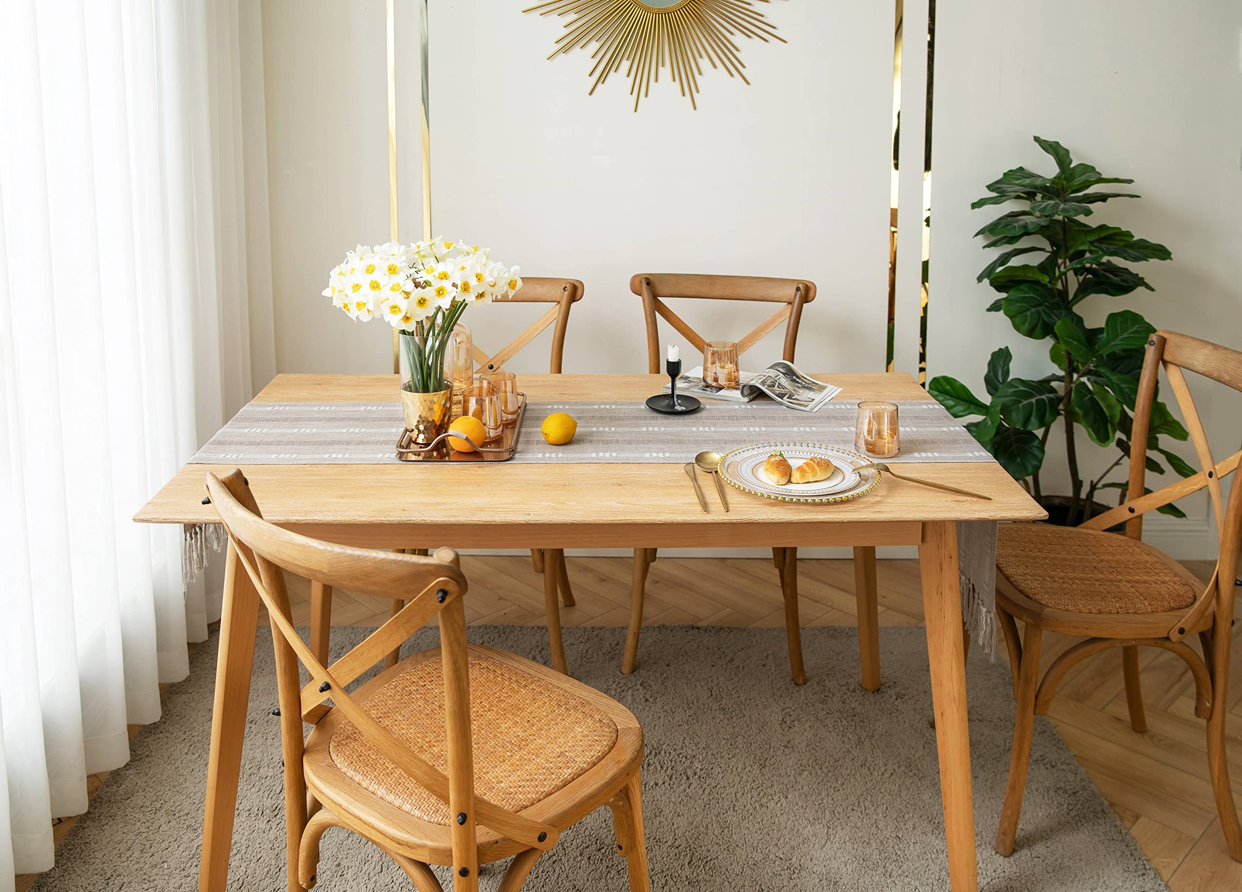 Zeemart Farmhouse Table Runner, Rustic Table Runners 48 Inches Long, Linen Boho Table Runner, Braided Striped Coffee Table Runne