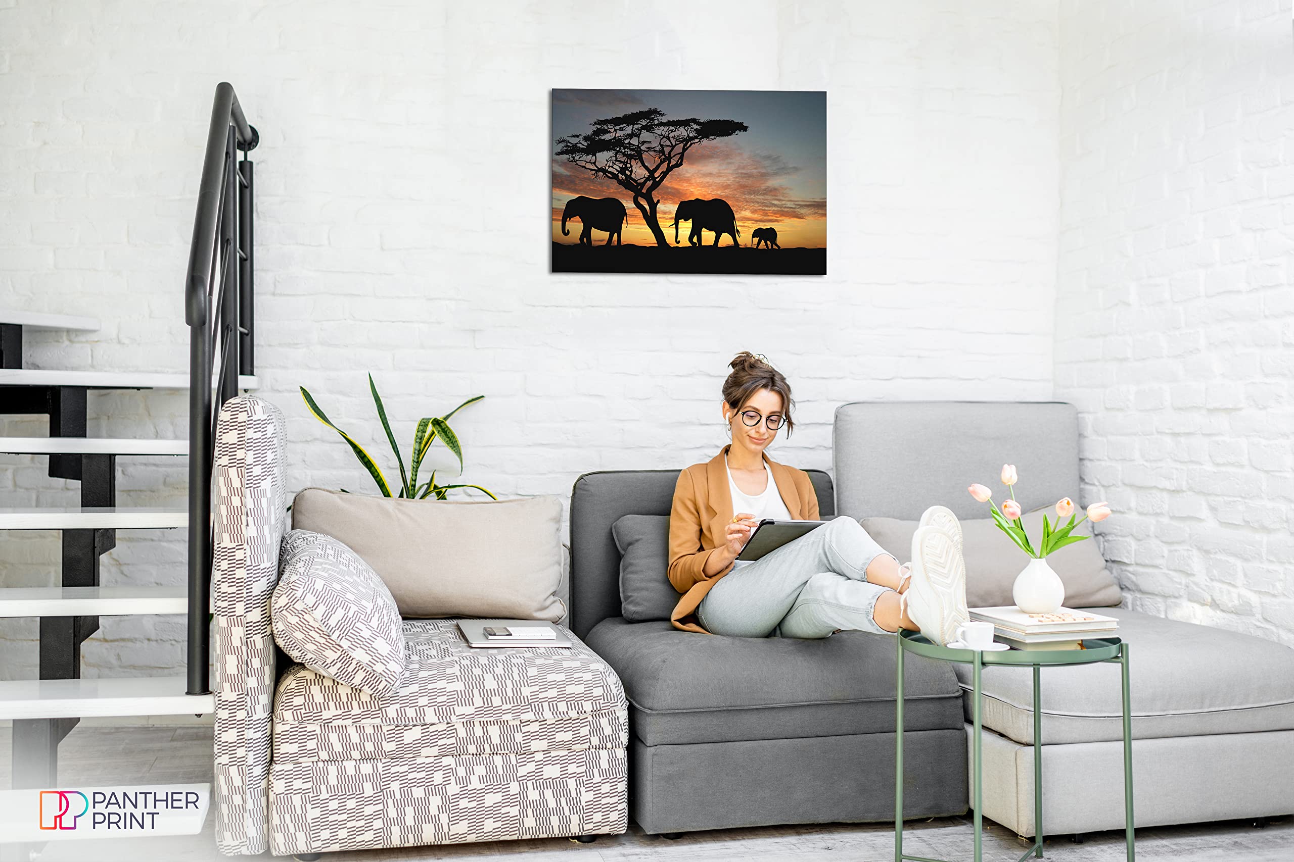Elephants In The Sunset Africa Landscape Canvas Wall Art Picture Print (30X20)