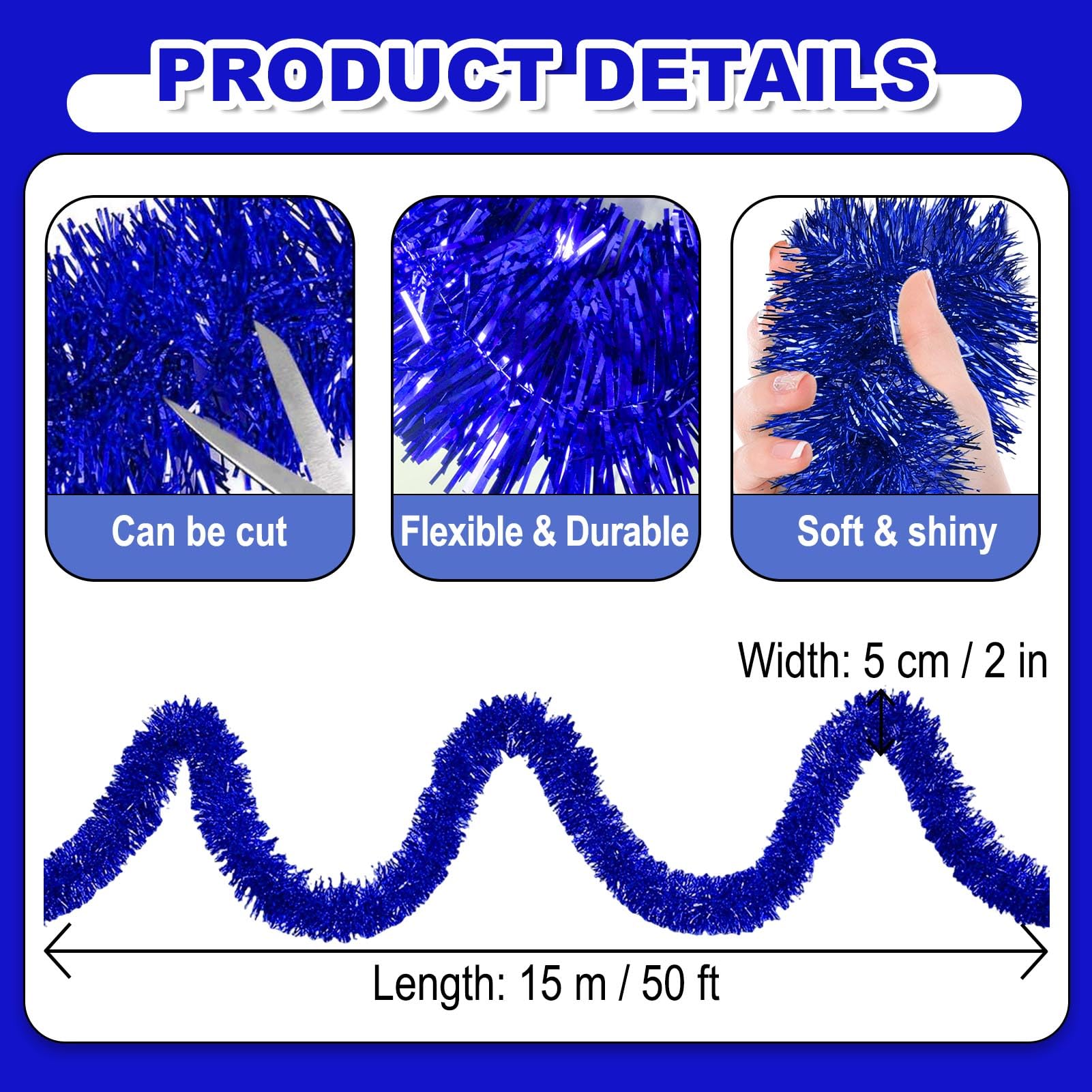 50 Feet Christmas Foil Fringe Banner Metallic Tassle Garland Metallic Backdrop Parade Floats Shiny Hanging Ceiling, Valentine's,