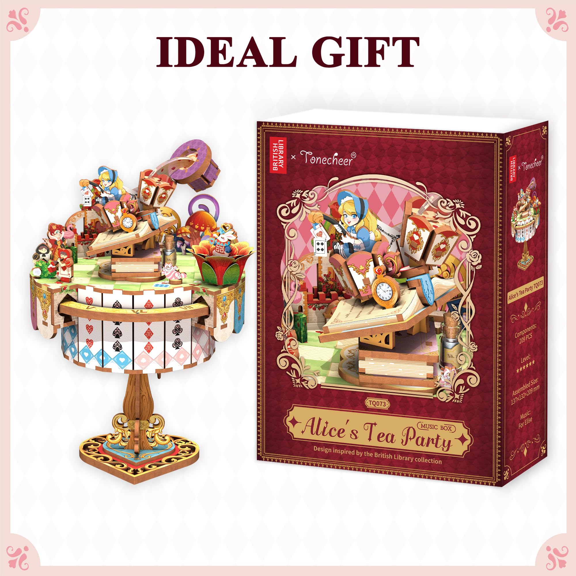 Tonecheer x British Library Wooden Music Box Puzzle for Adults, DIY Rotating Music Box Kit 3D Creative Musical Puzzle Crafts Mod