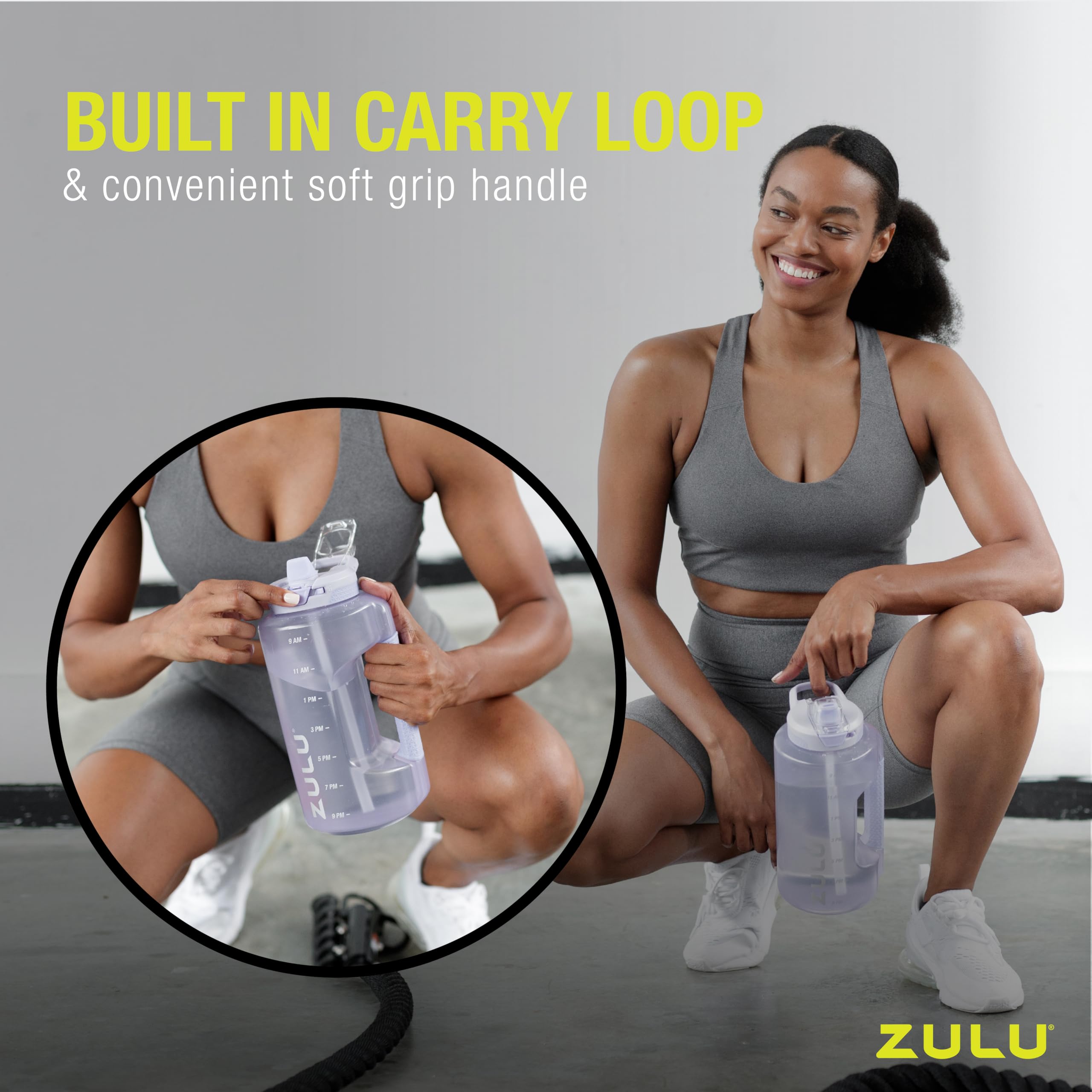 Zulu Goals 64Oz Large Half Gallon Jug Water Bottle With Motivational Time Marker, Covered Straw Spout And Carrying Handle, Perfe