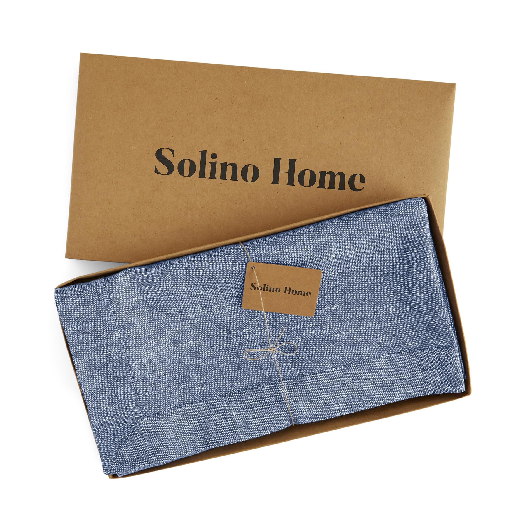 Solino Home Linen Tablecloth 120'' L X 60'' W Inch - 100% Pure Linen Chambray Indigo Table Cloth For Rectangle Tables - Athena,