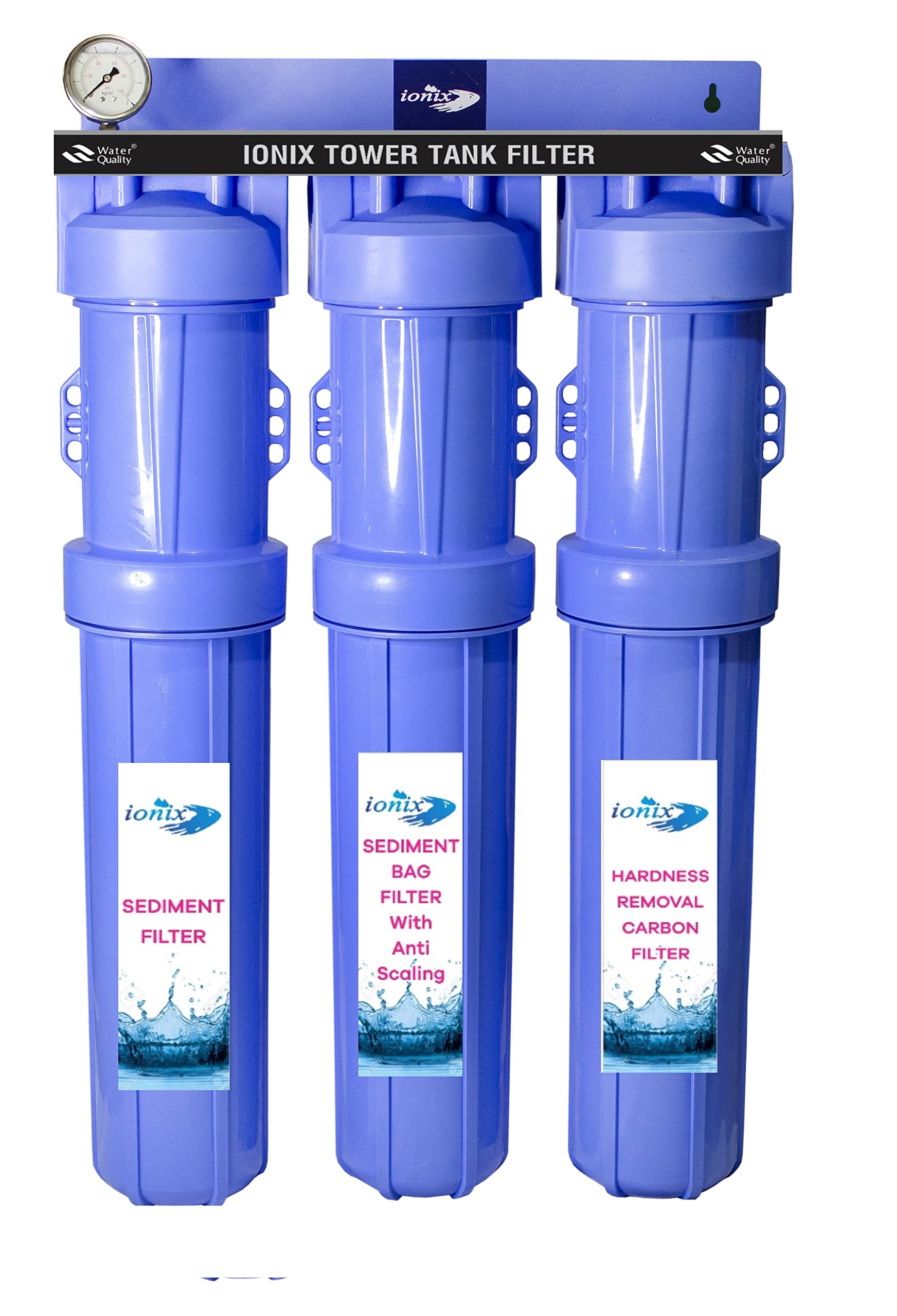Ionix Tds Tower Tank Filteration System With German Housings | Whole House Water Filter| Saltless Water Softner, Upto 5000 Liter