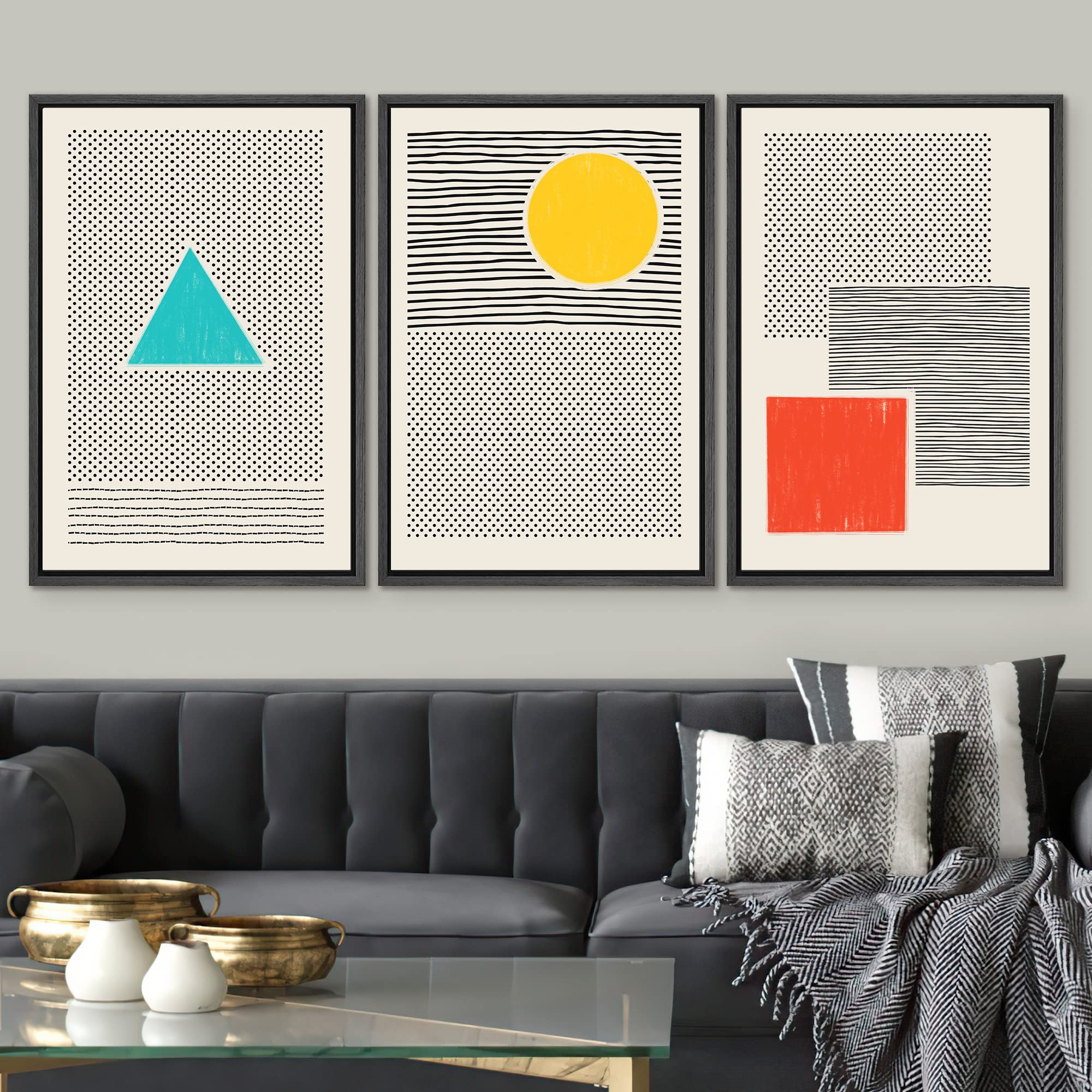 Signwin 3 Piece Framed Canvas Wall Art Geometric Illustration Canvas Prints Home Artwork Decoration For Living Room,Bedroom - 24