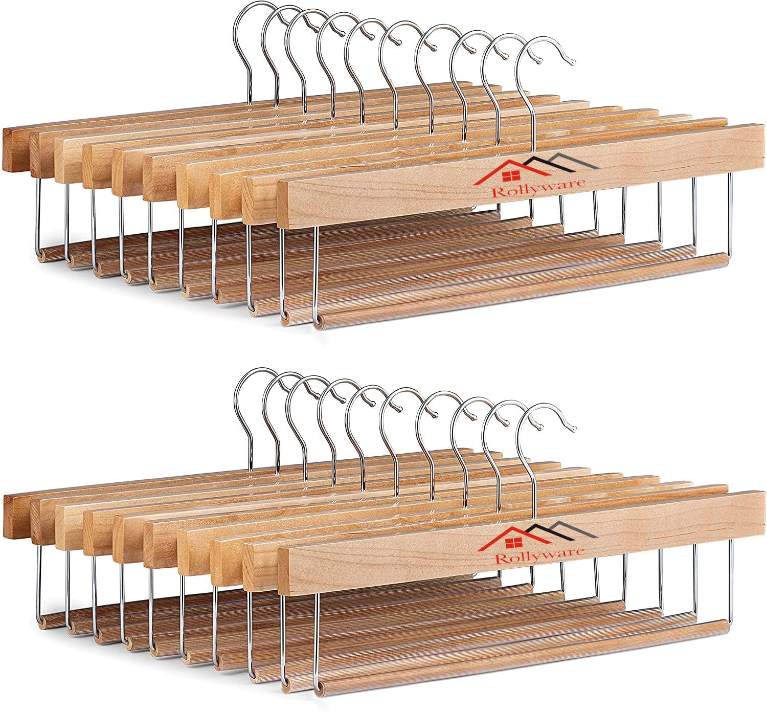 Rollyware Wooden Felted Trouser Bar Hanger For Coats, Jacket, Dress, Sarees, Pants, Scarfs & Other Clothes, Durable & Versatile,