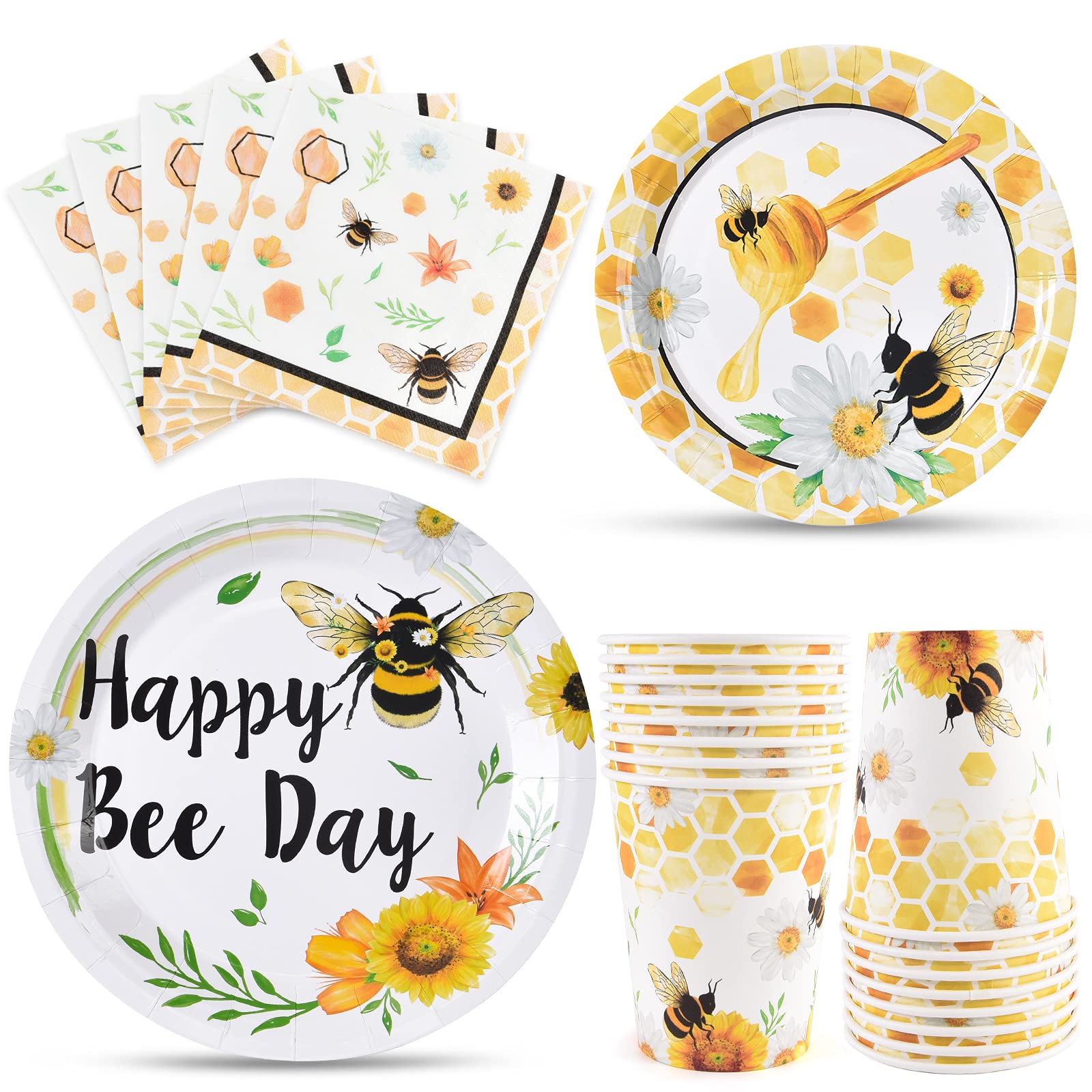 Bee Party Tableware Set - Bee Party Supplies Set For Kids Girls Honey Bee Birthday Bundle Baby Shower Happy Bee Day Paper Plates