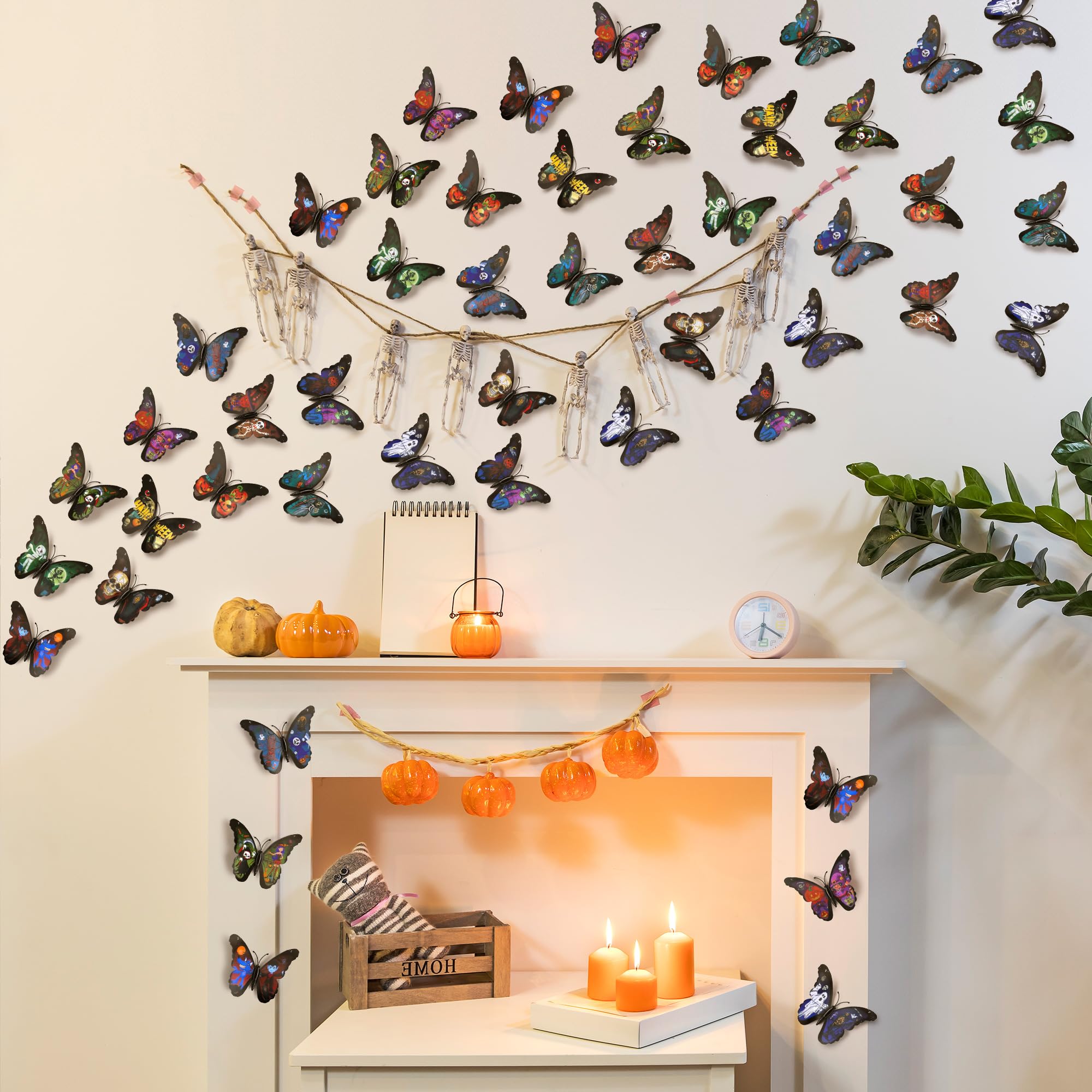 LiveGallery 72 PCS 6 Colors Removable 3D DIY Beautiful Butterfly Wall Decals Colorful Scary Pumpkin Spooky Witch Butterflies Art Decor Wall Stickers Murals for Kids Baby Boy Girls Bedroom Classroom Offices halloween Party Decoration(Pumpkins)