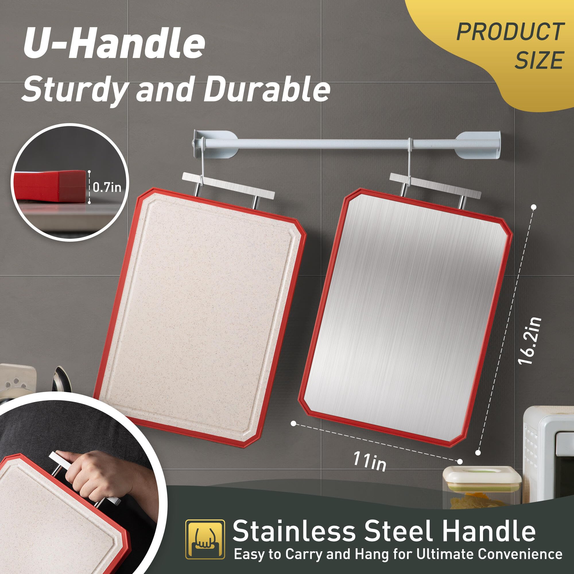 2 in 1 Stainless Steel Cutting Board with Handle Chopping Large Big Meat Butcher Block Kitchen Stuff Accessories New Home Essent