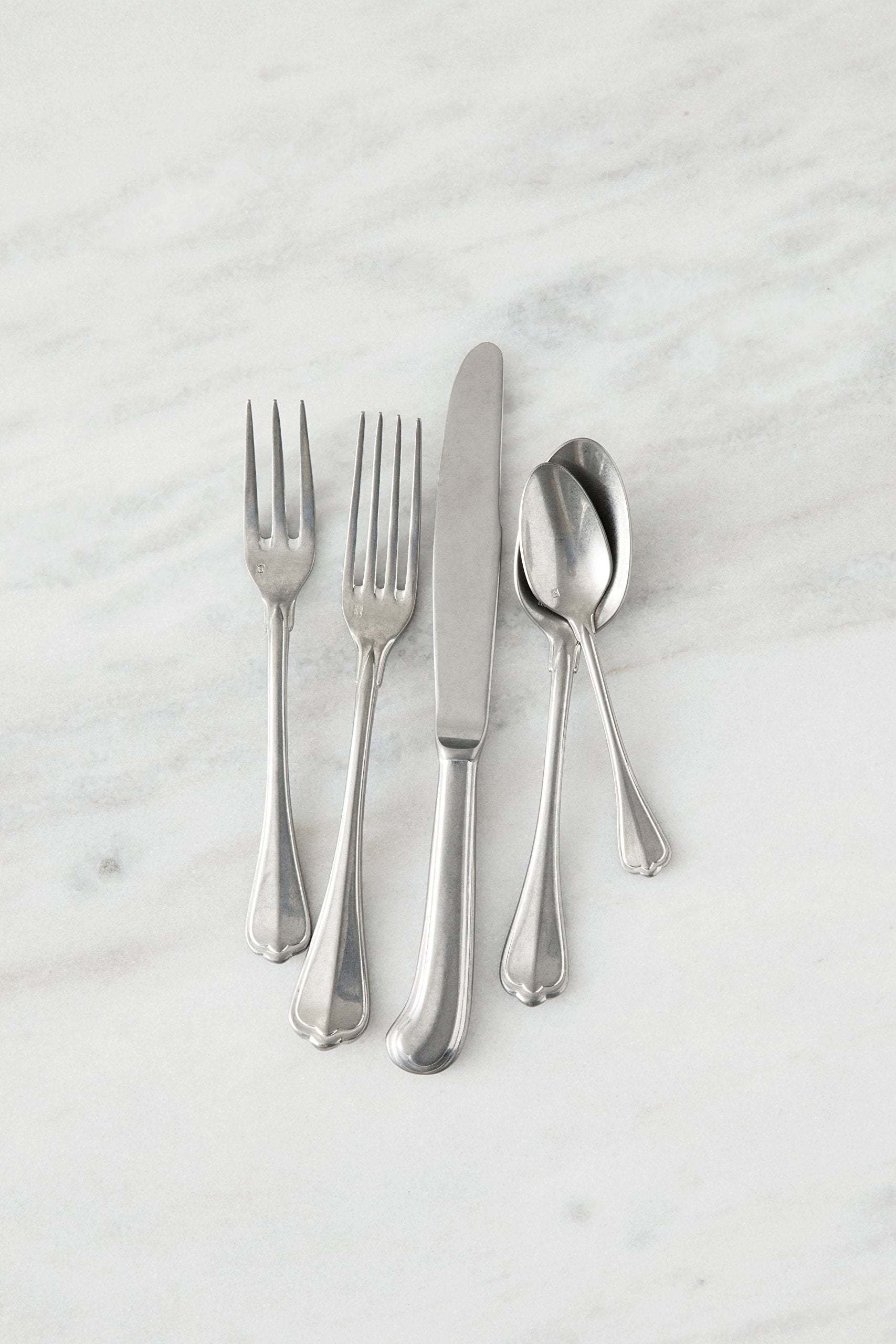 Fortessa San Marco Flatware 5 Piece Place Setting, Antique Silver