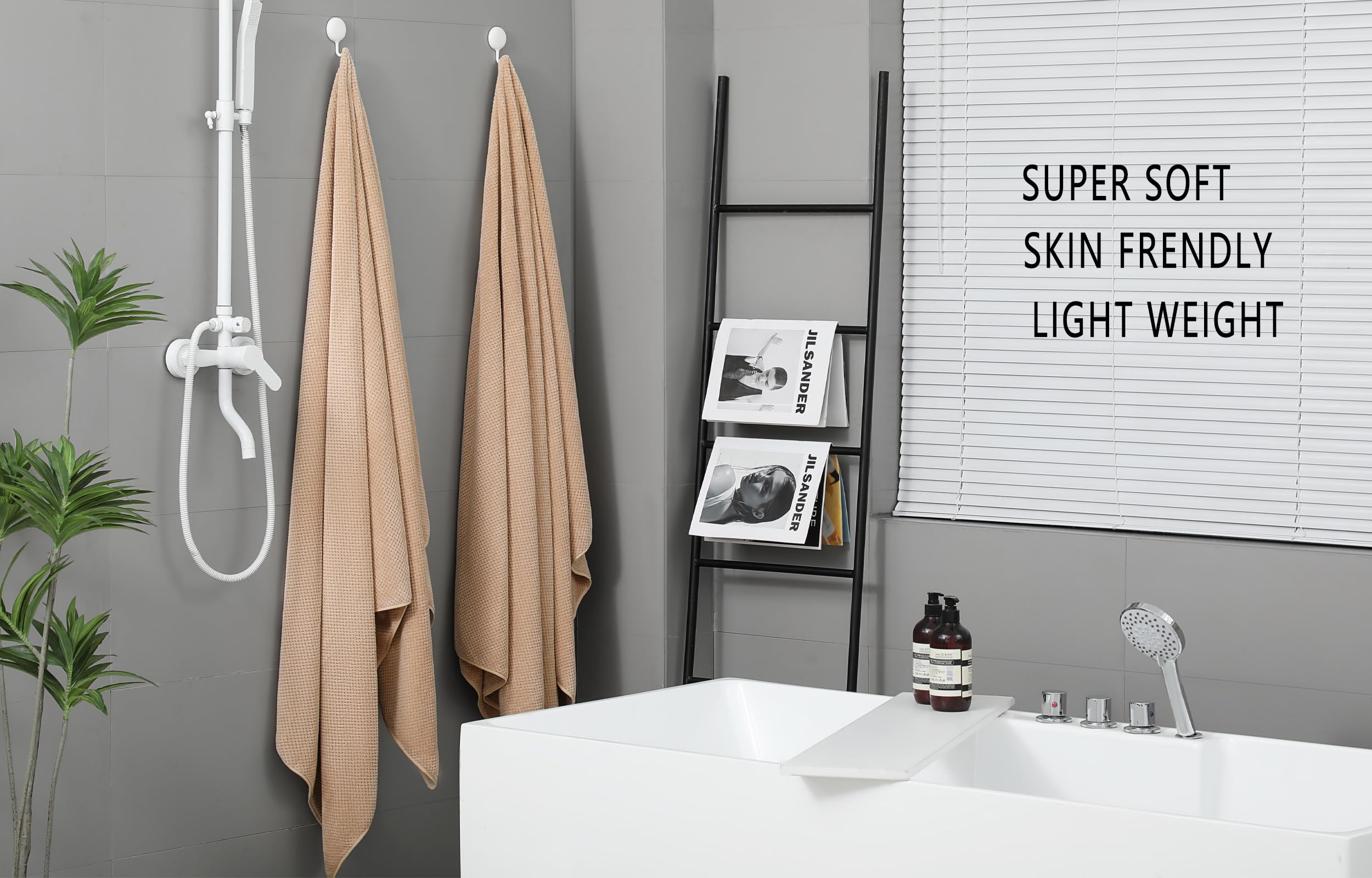 YTYC Towels 39x78 Inch Oversized Bath Sheets Towels for Adults Luxury Bath Towels Extra Large Sets for Bathroom Super Soft Highly Absorbent Microfiber Shower Towels 80% Polyester (Beige 2 Piece)