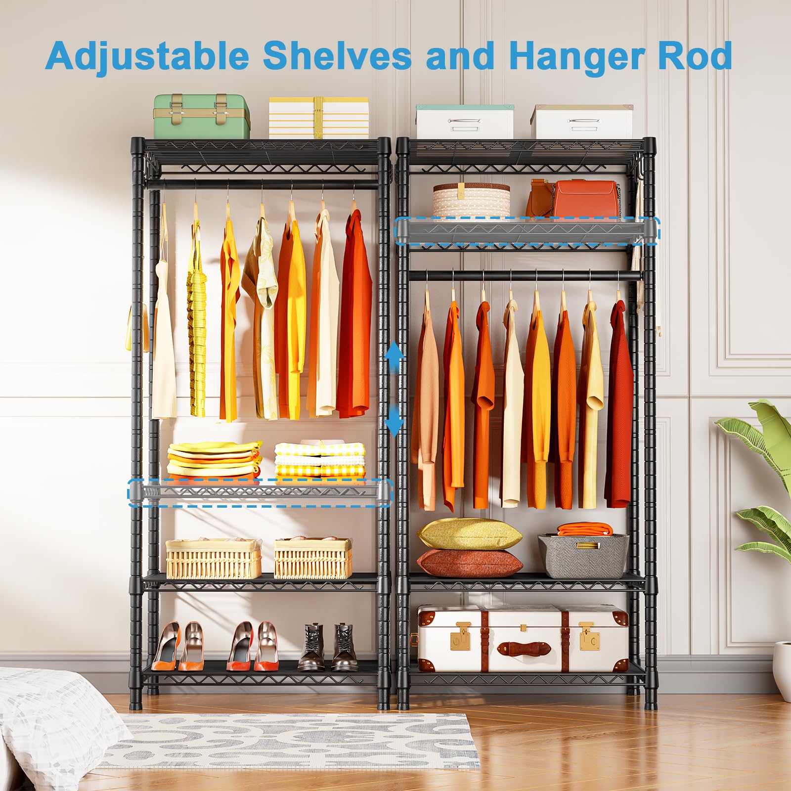 Ulif H4 Mini Portable Closet, 4 Tiers Freestanding Clothing Garment Rack For Small Space, Metal Clothes Wardrobe System For Bedr