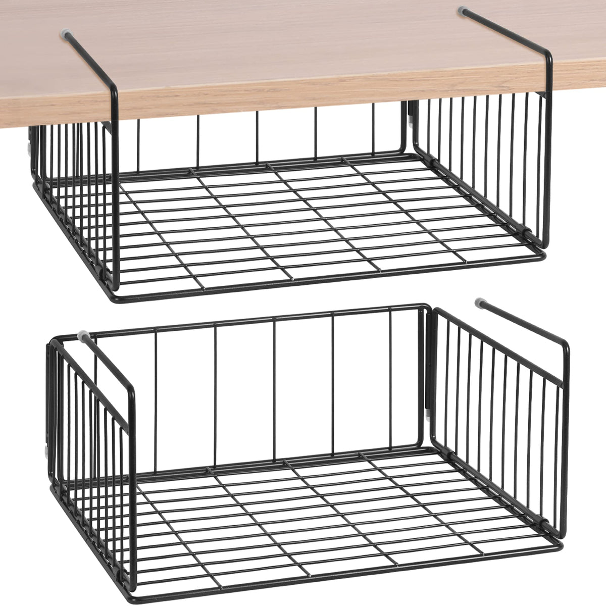 Sufauy Steel 2-Pack Under Cabinet Shelf Basket Organizer, Metal Wire Rack Hanging Storage Baskets Holds Up To 22Lbs For Kitchen