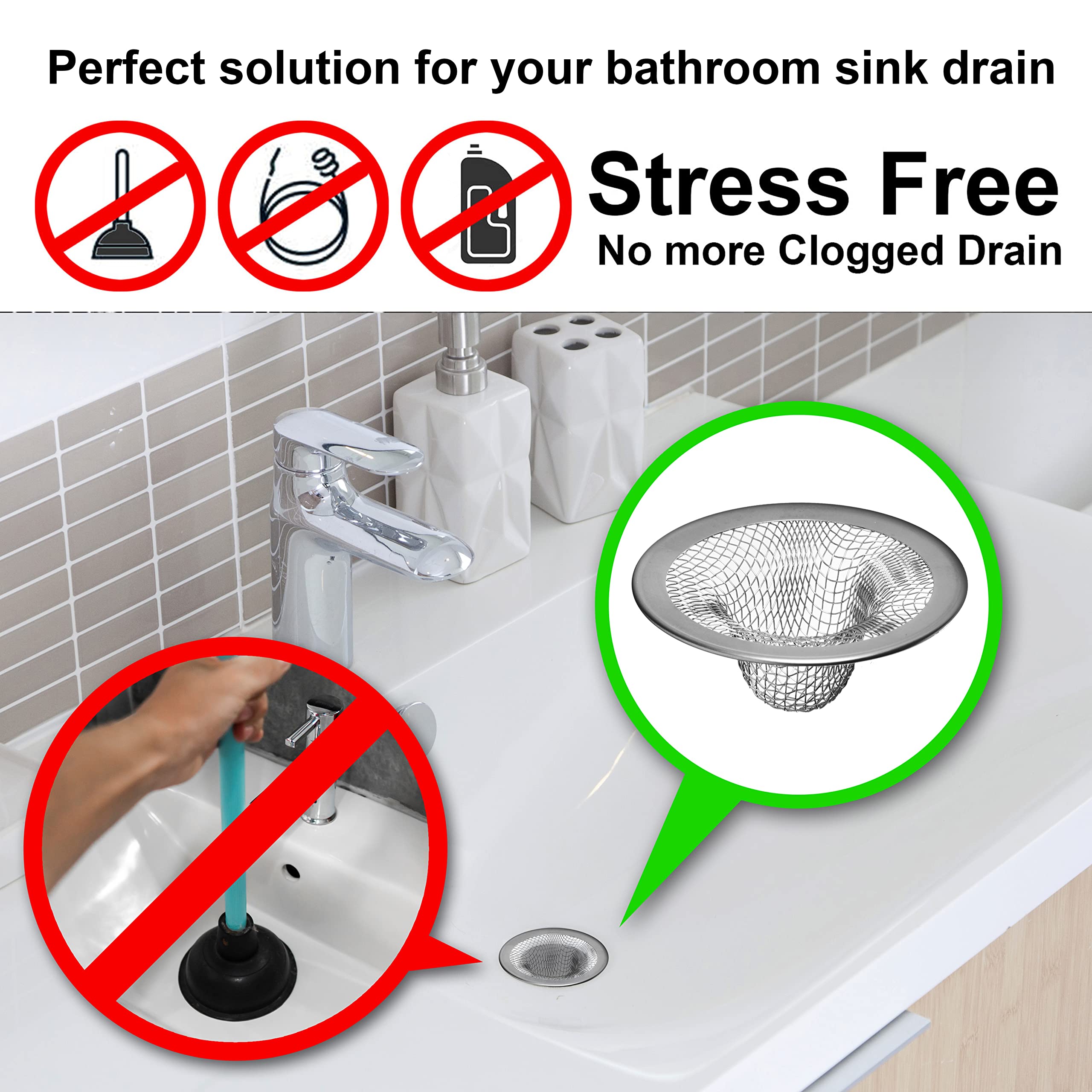 6 Pack - 2.125'' Top / 1'' Basket- Mesh Sink Drain Strainer Hair Catcher For Bathroom Sink, Utility, Slop, Laundry, Rv And Lavat